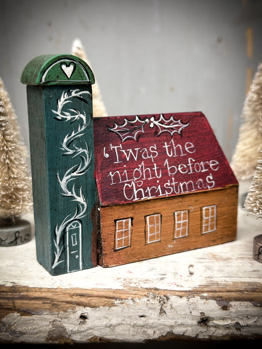 A Large Vintage German Erzgebirge Putz Wooden Village House “The Night Before Christmas”