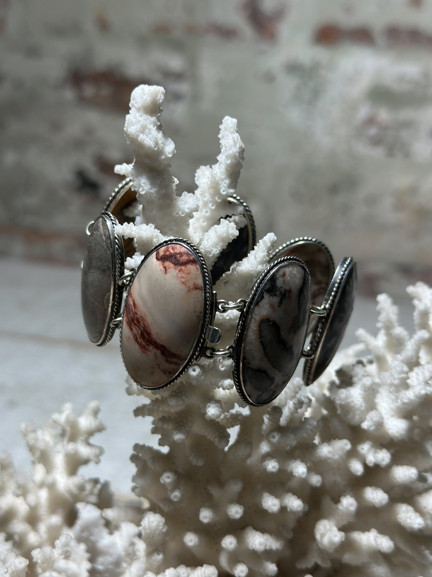 Vintage Silver Agate Stone Bracelet