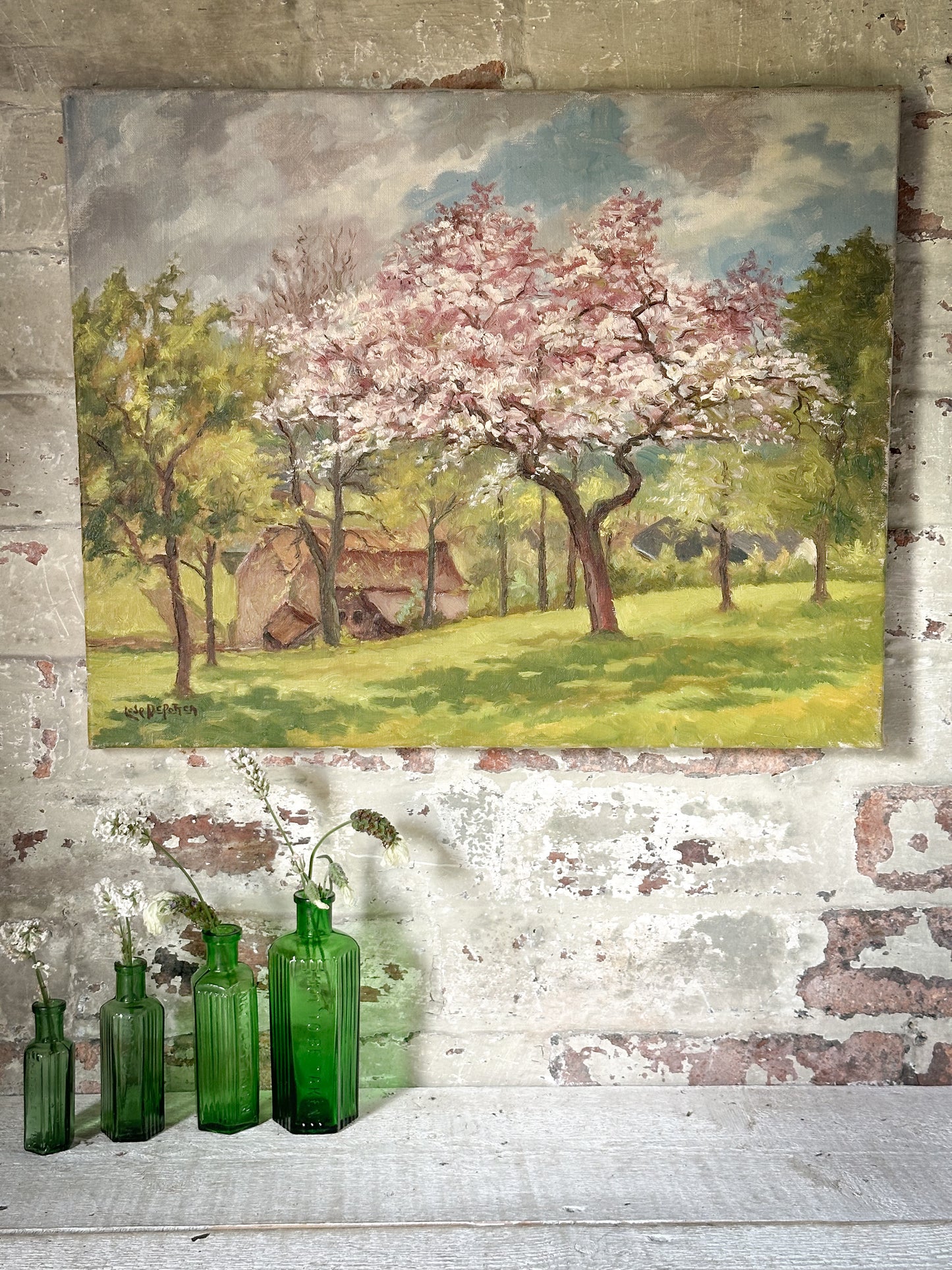 A lovely French Vintage oil on canvas painting of a Spring landscape