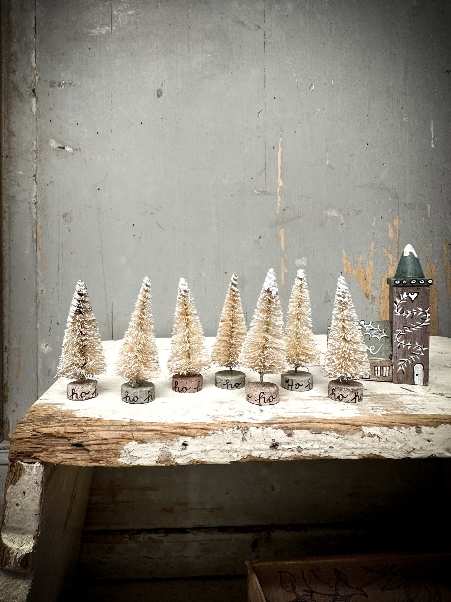 A Small Painted Bottle Brush Tree “Ho Ho Ho”