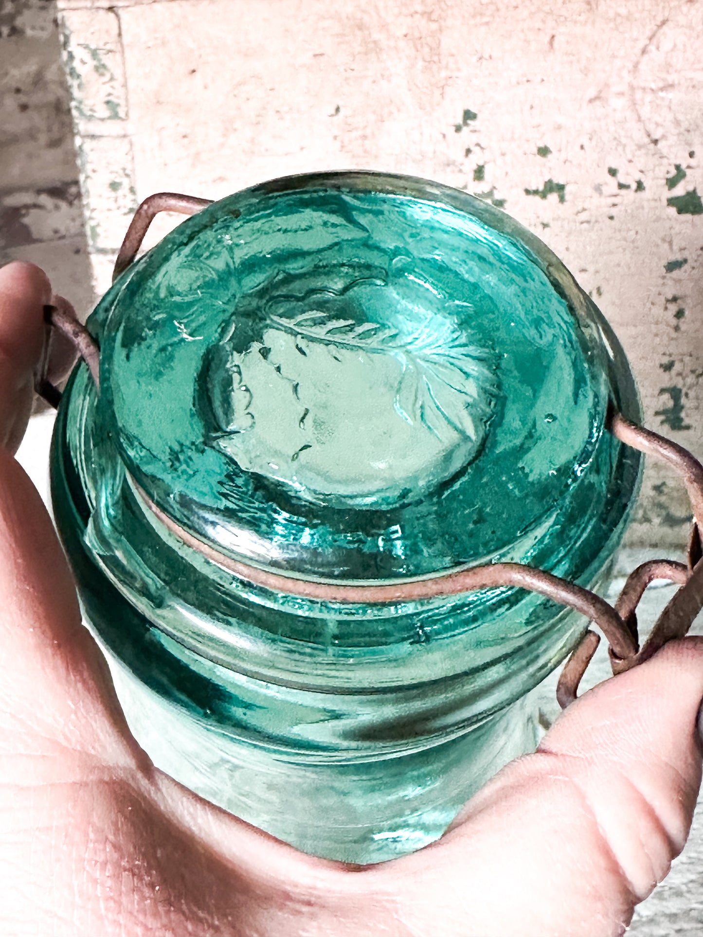 Vintage French Glass Jar – “La Lorraine” Aqua Storage Jar with Lid