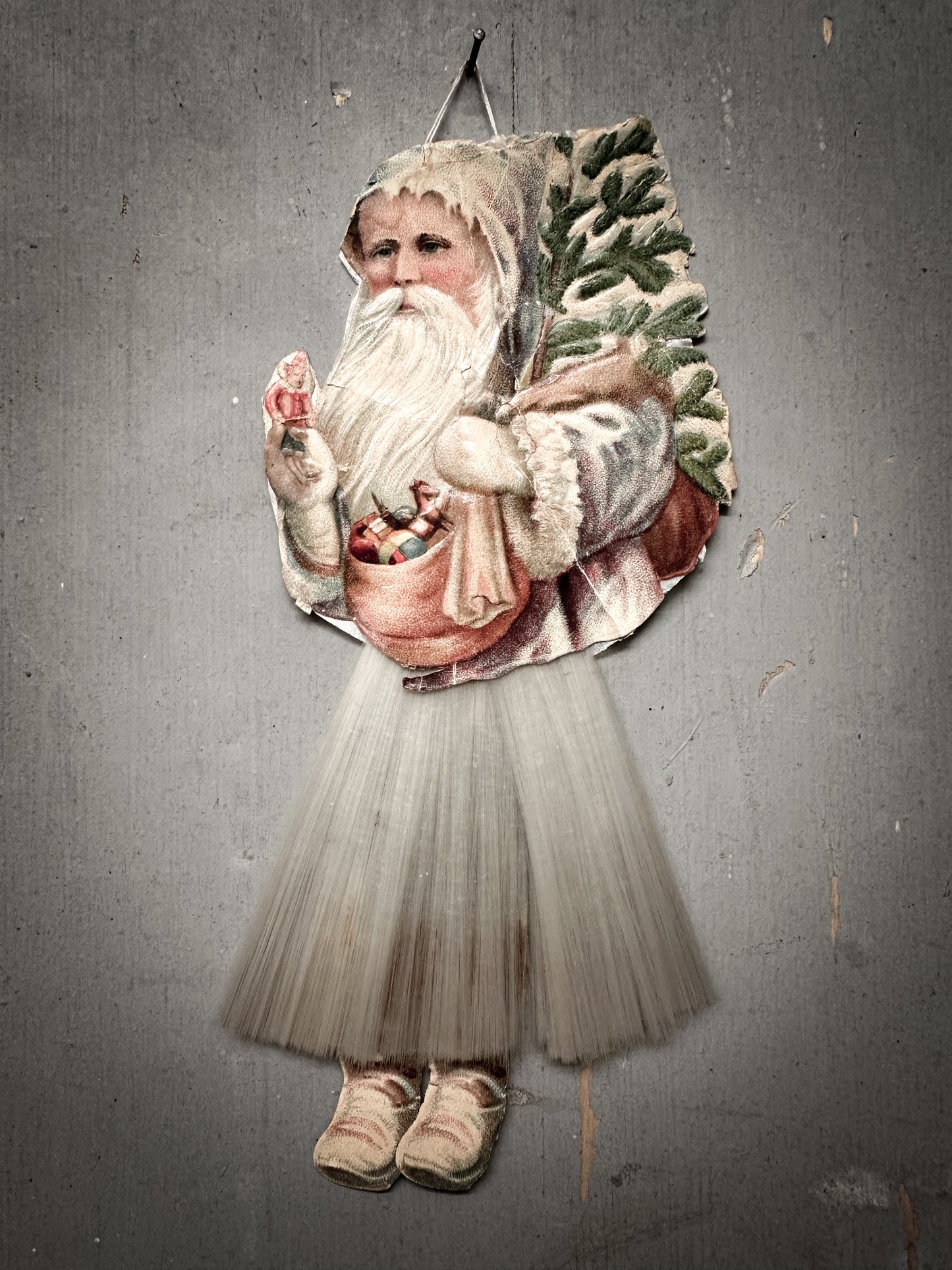 Antique German Father Christmas Ornament with Spun-Glass Skirt (c. 1900–1930)