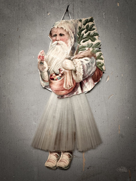 Antique German Father Christmas Ornament with Spun-Glass Skirt (c. 1900–1930)