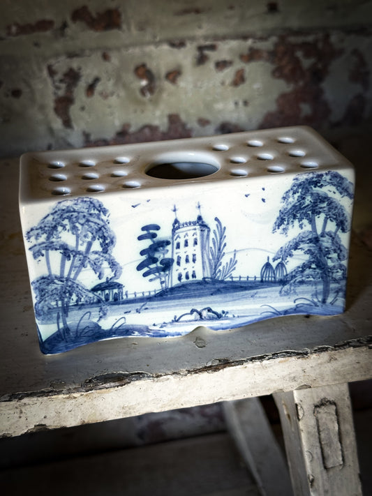 A beautiful Isis by Deborah seers Oxford, blue and white flower brick, tulipiere, flower frog, blue and white tin glaze vase