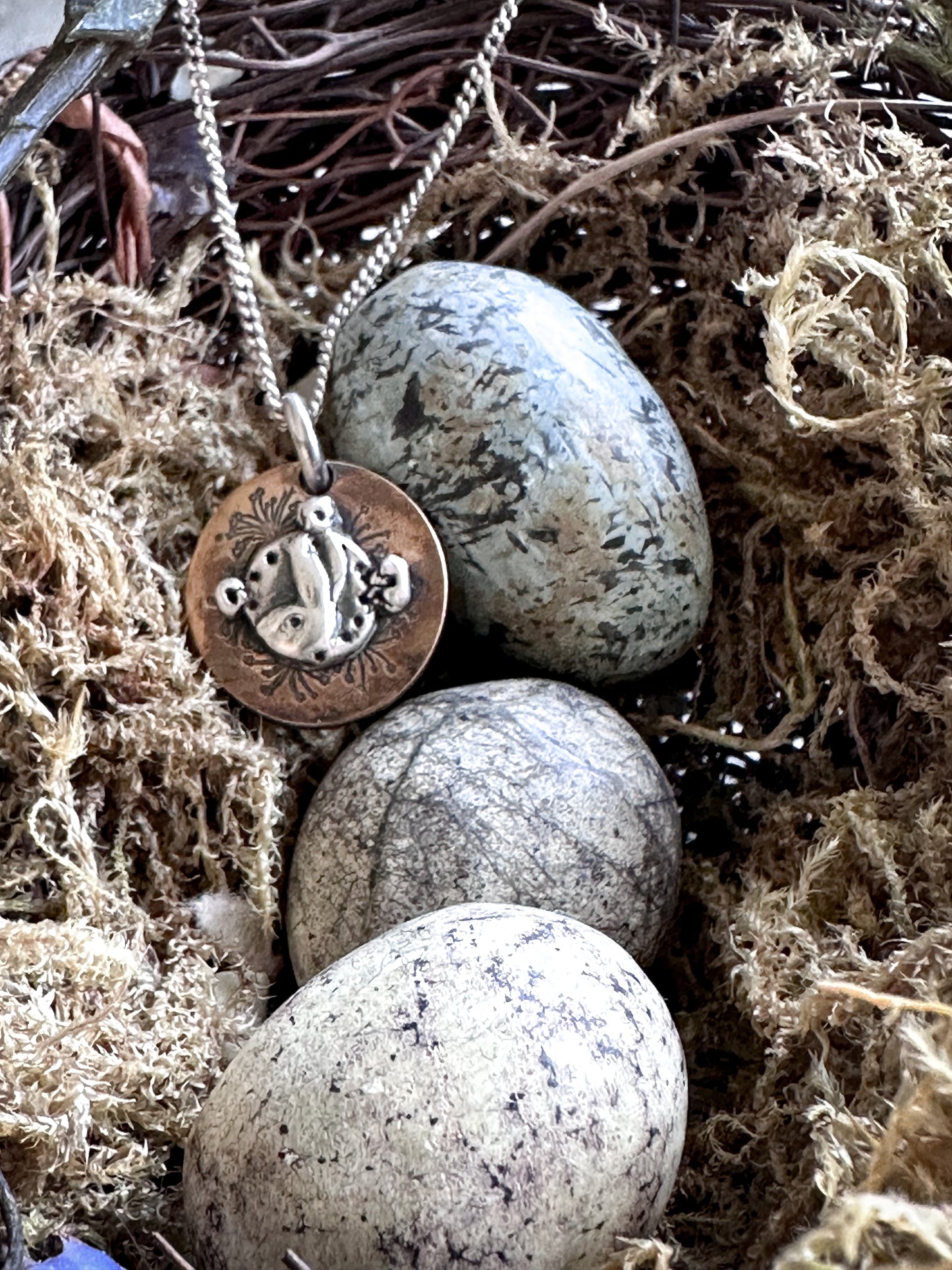 Moon Garden Rabbit Necklace – Fine Silver on Hand-Stamped Copper