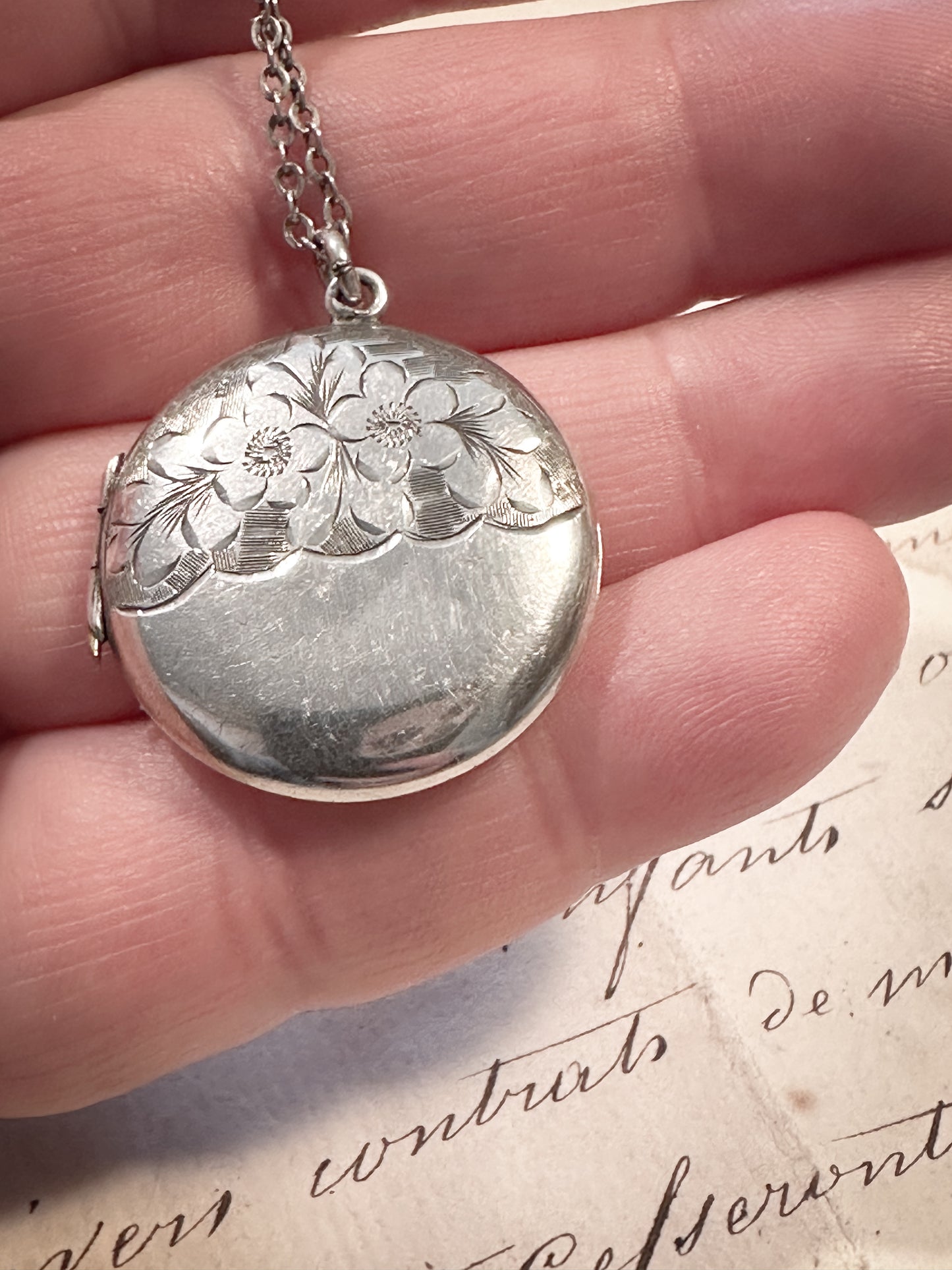 Antique silver Aesthetic movement locket and chain