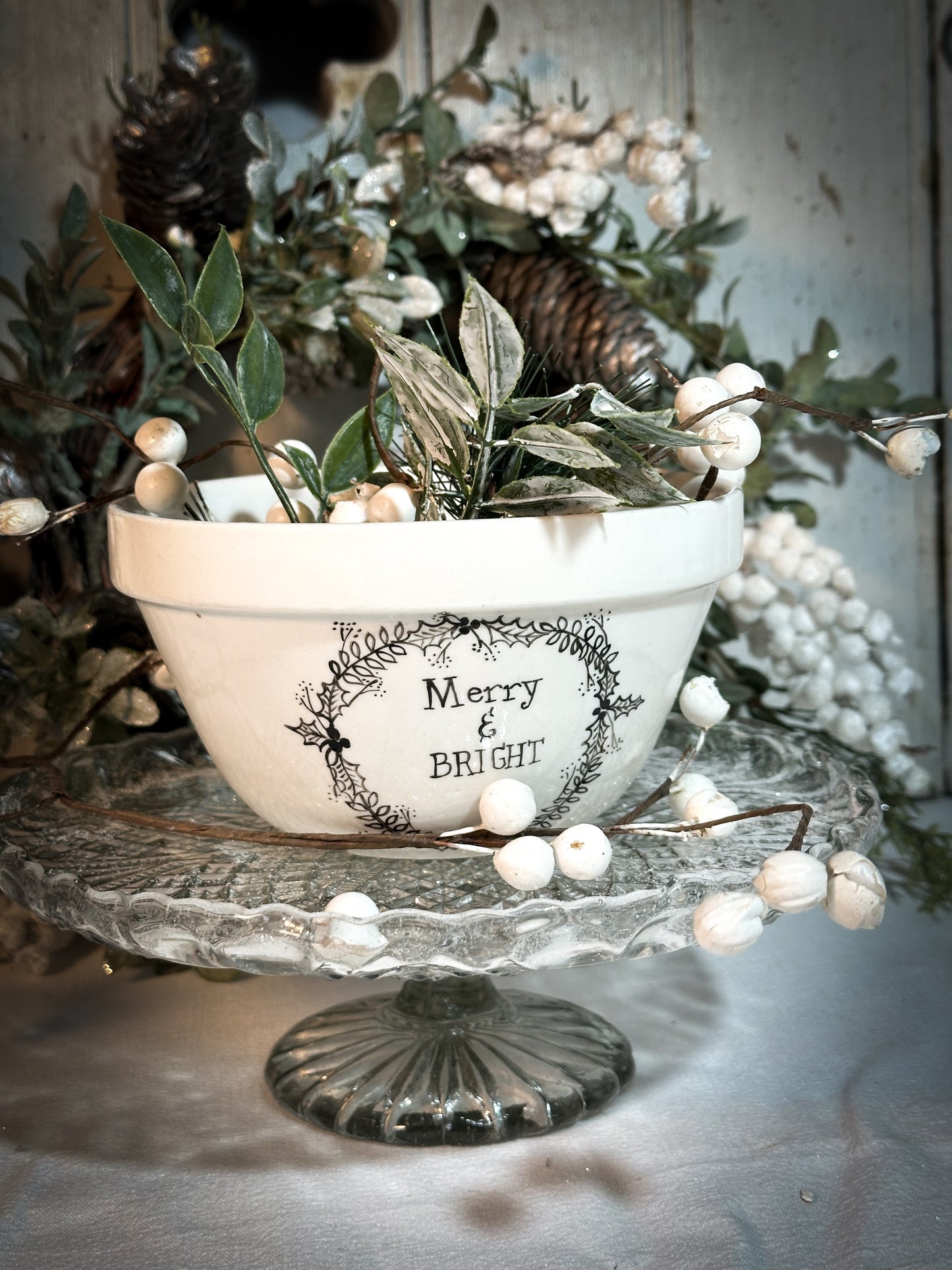 A beautiful vintage Illustrated Ironstone pudding bowl with a hand painted quote