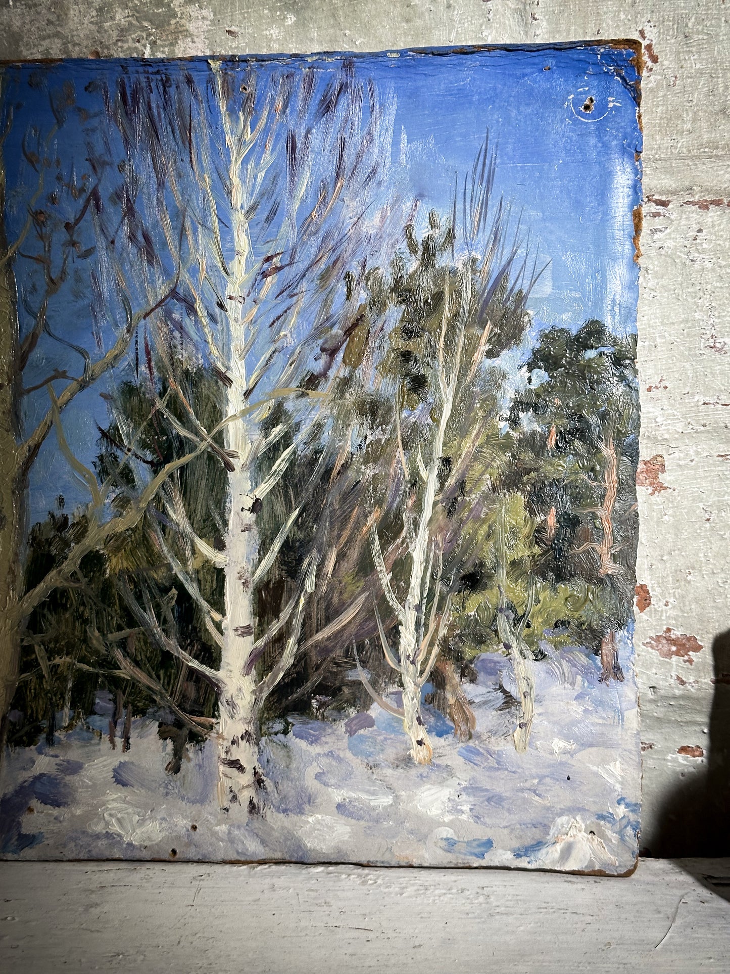 A Vintage Winter Landscape Oil on Board Painting