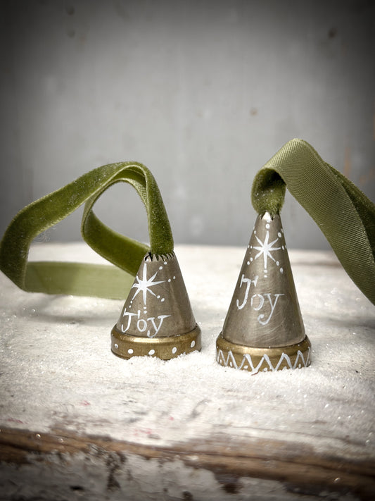 A Hand Painted Vintage Icing Nozzle Christmas Tree Decoration “Joy” Green