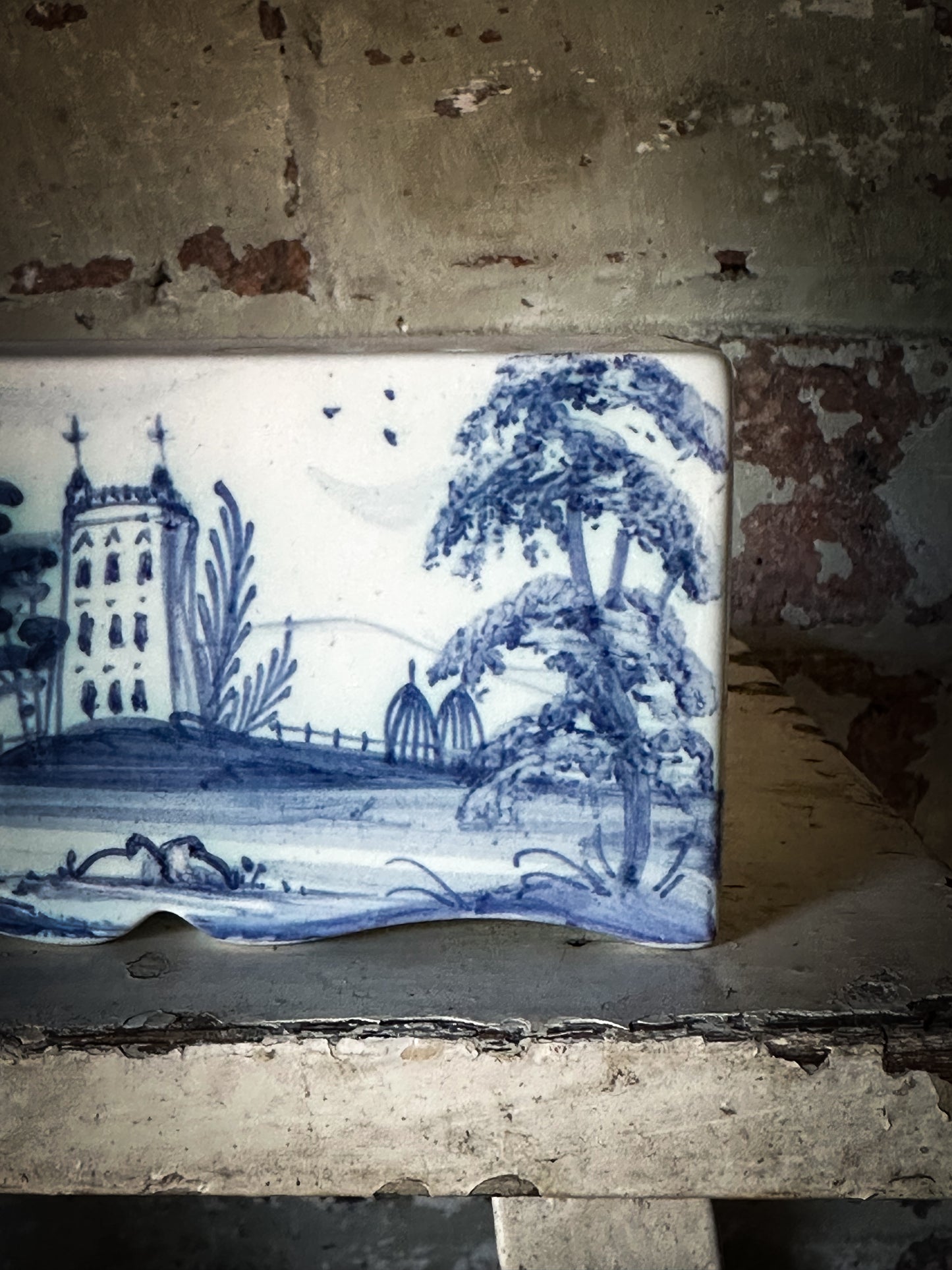 A beautiful Isis by Deborah seers Oxford, blue and white flower brick, tulipiere, flower frog, blue and white tin glaze vase