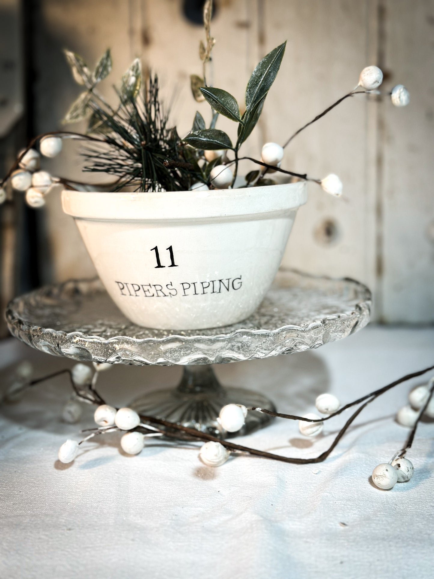 A beautiful vintage Illustrated Ironstone pudding bowl with a hand painted quote