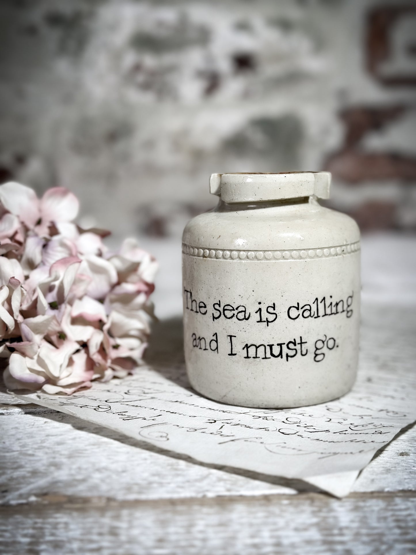 An Antique Caviar Vase Jar with a Hand Painted Inspirational Quote