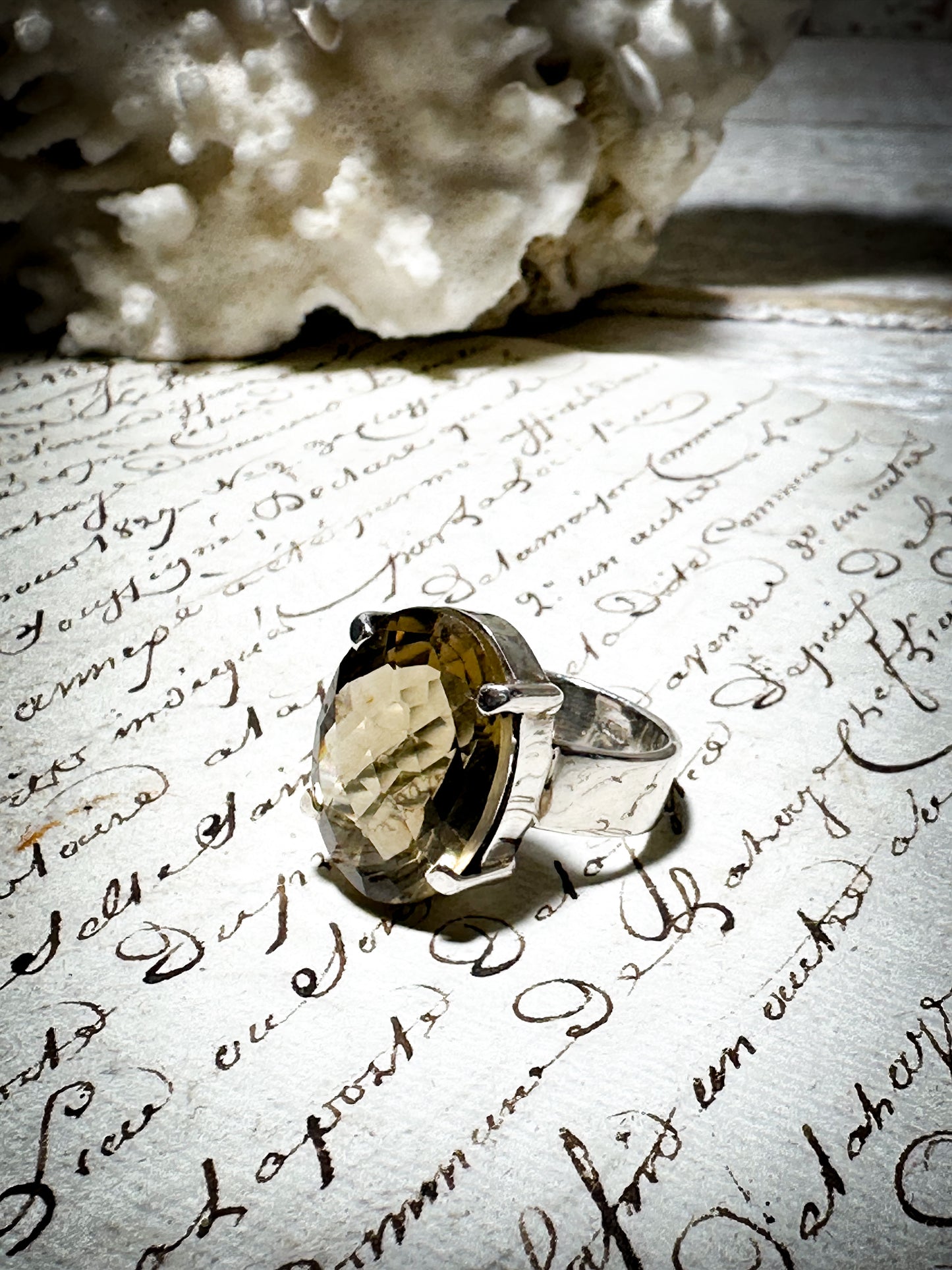 Vintage 925 Silver Chunky Citrine statement Ring