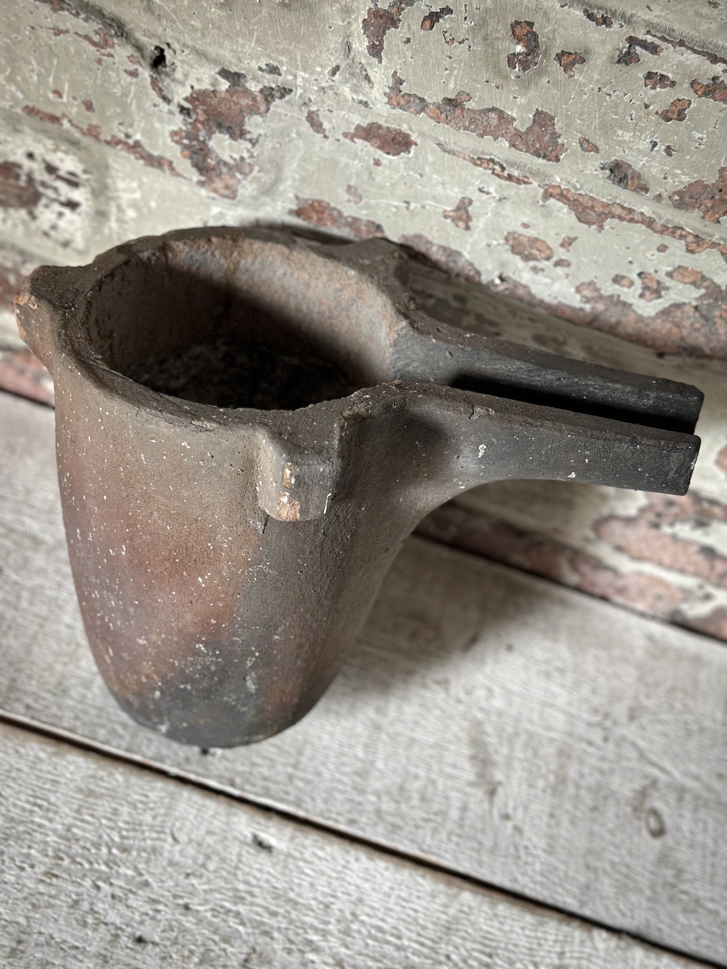 Antique Industrial Foundry Crucible with Original Furnace Slag