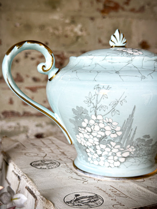 Pretty pale blue turquoise Aynsley tea pot no. B5089/1