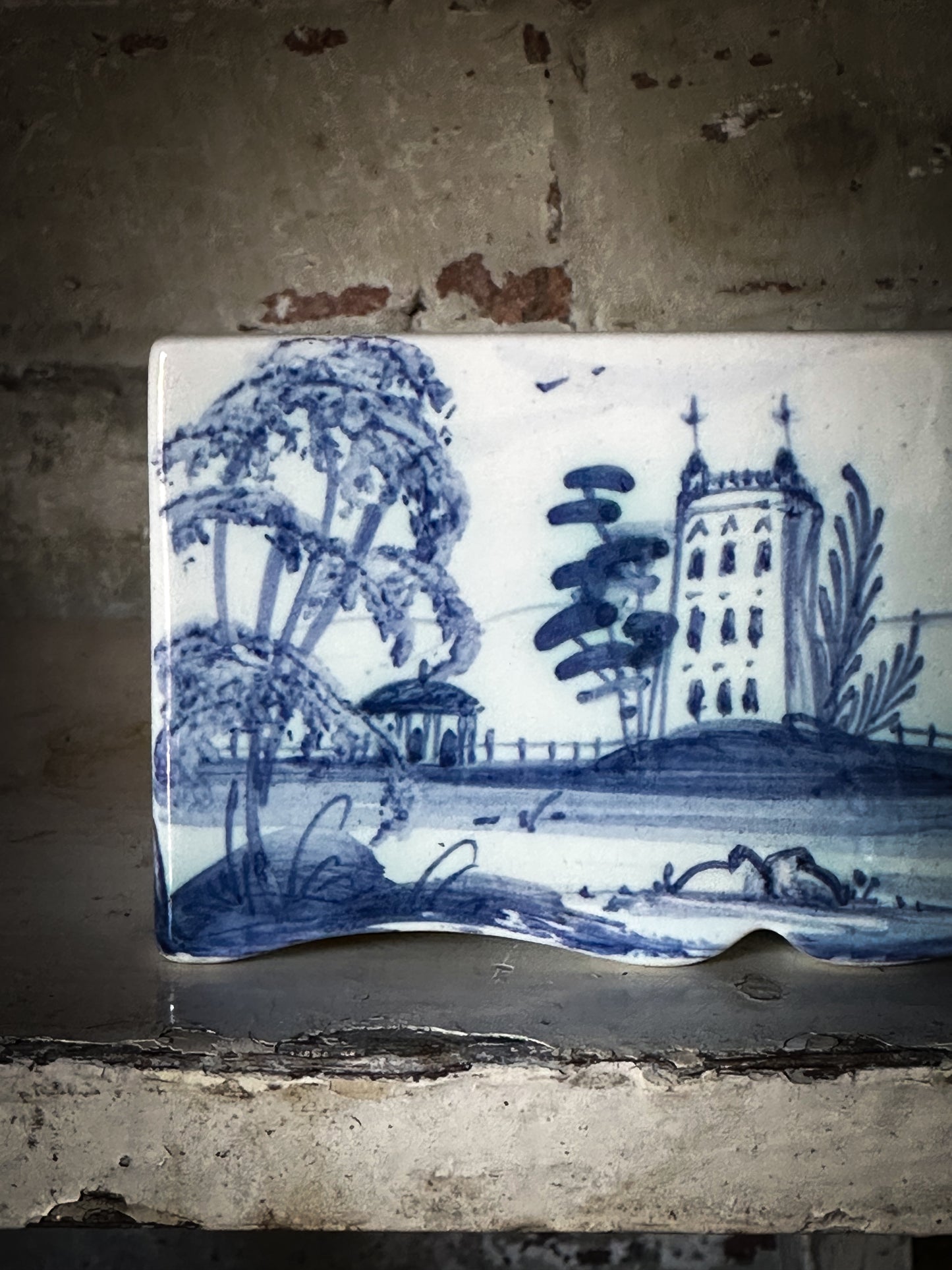 A beautiful Isis by Deborah seers Oxford, blue and white flower brick, tulipiere, flower frog, blue and white tin glaze vase