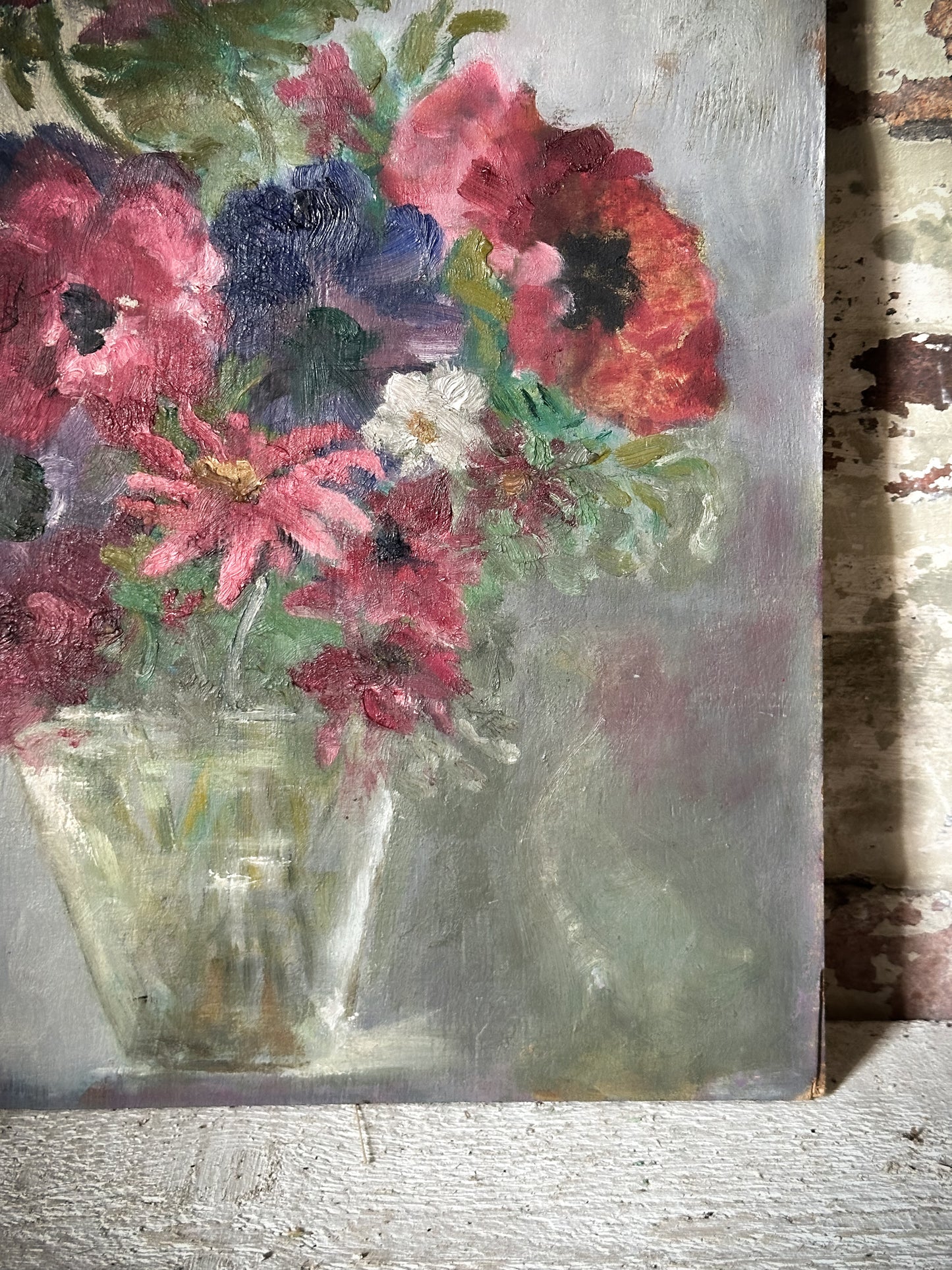 A Vintage Oil on Board Flower Painting