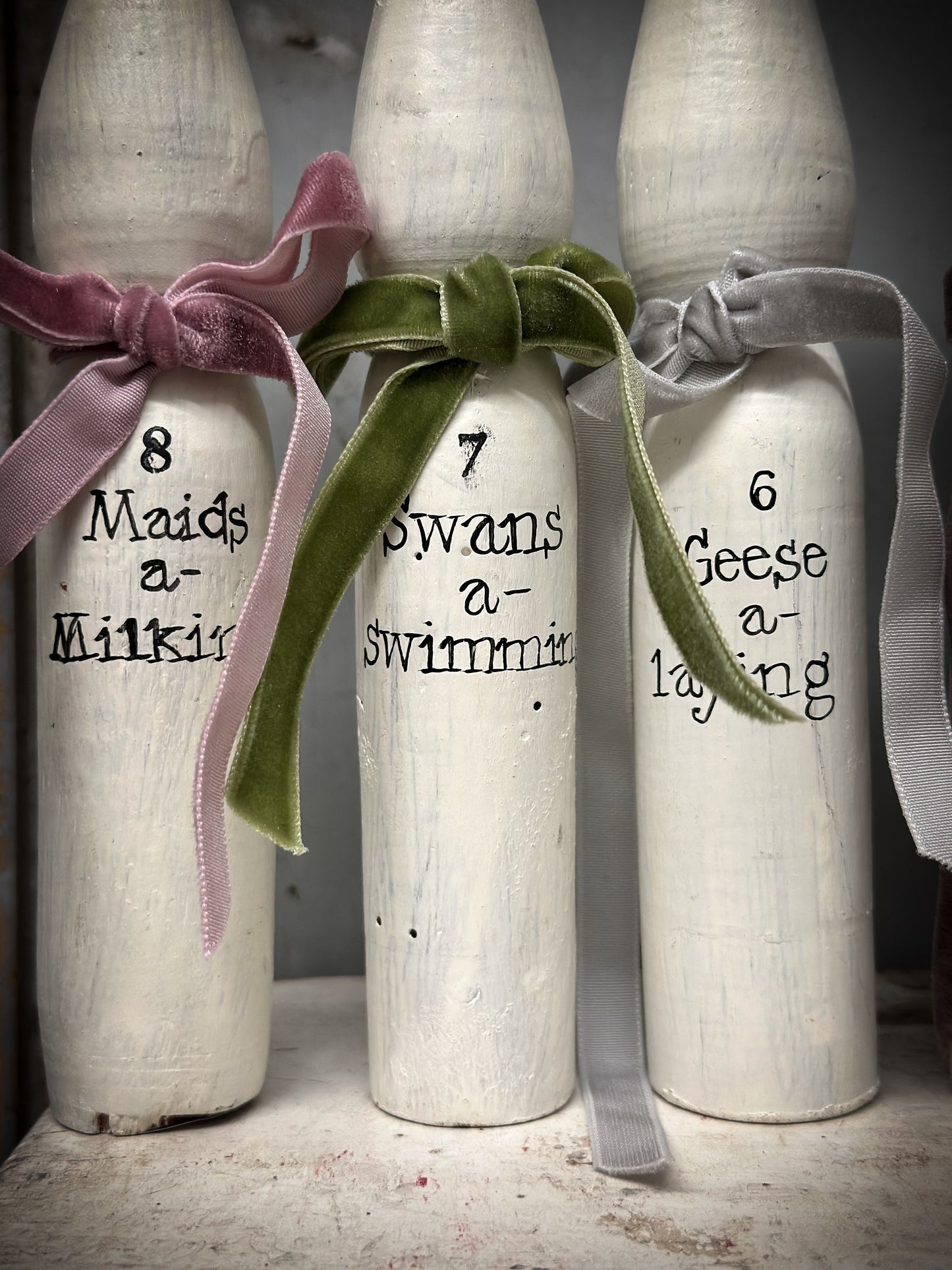 Twelve Days of Christmas Set of Vintage French Wooden Skittles