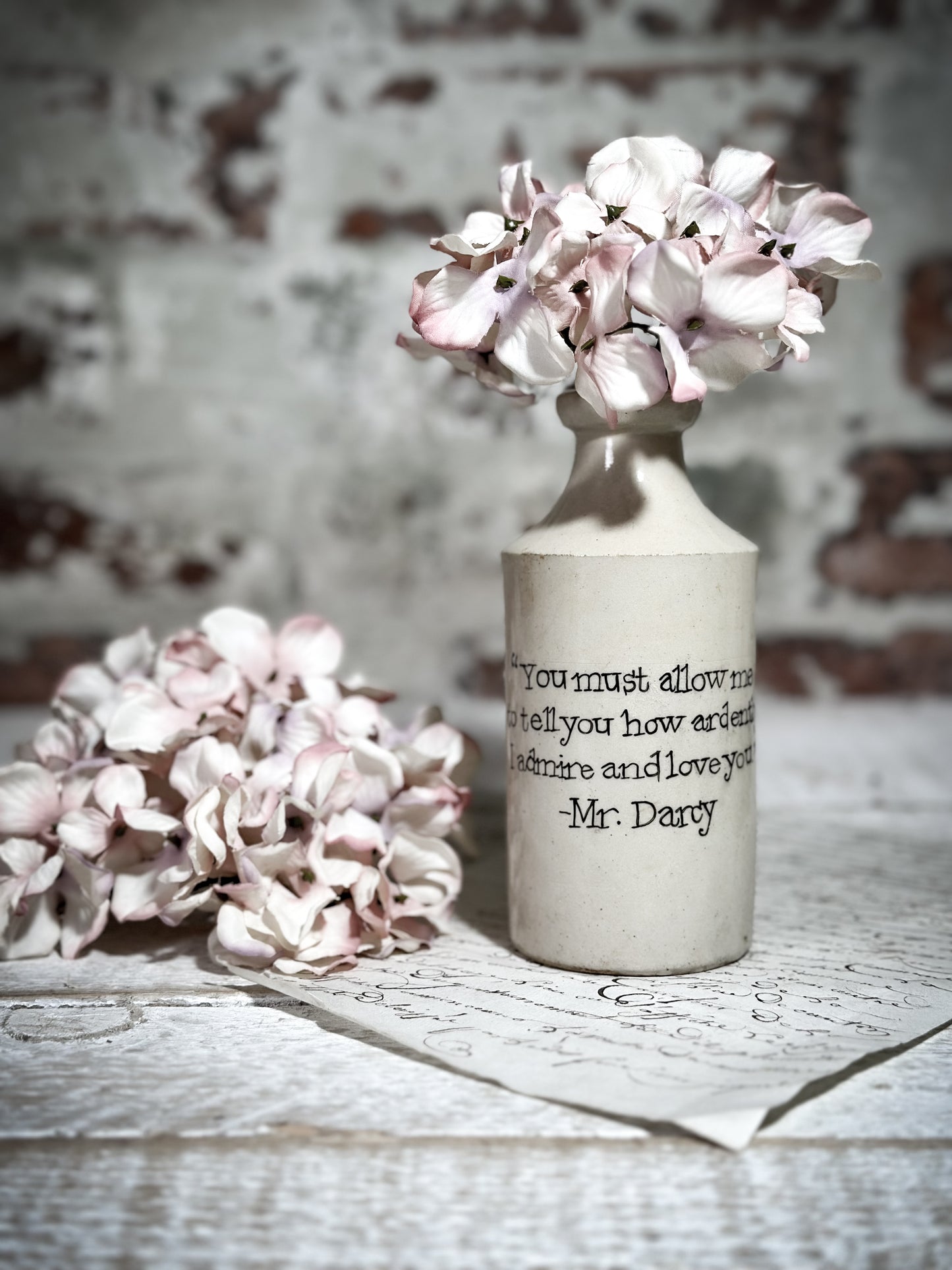 An Antique Pottery Bottle with a Hand Painted Valentine’s Day Quote