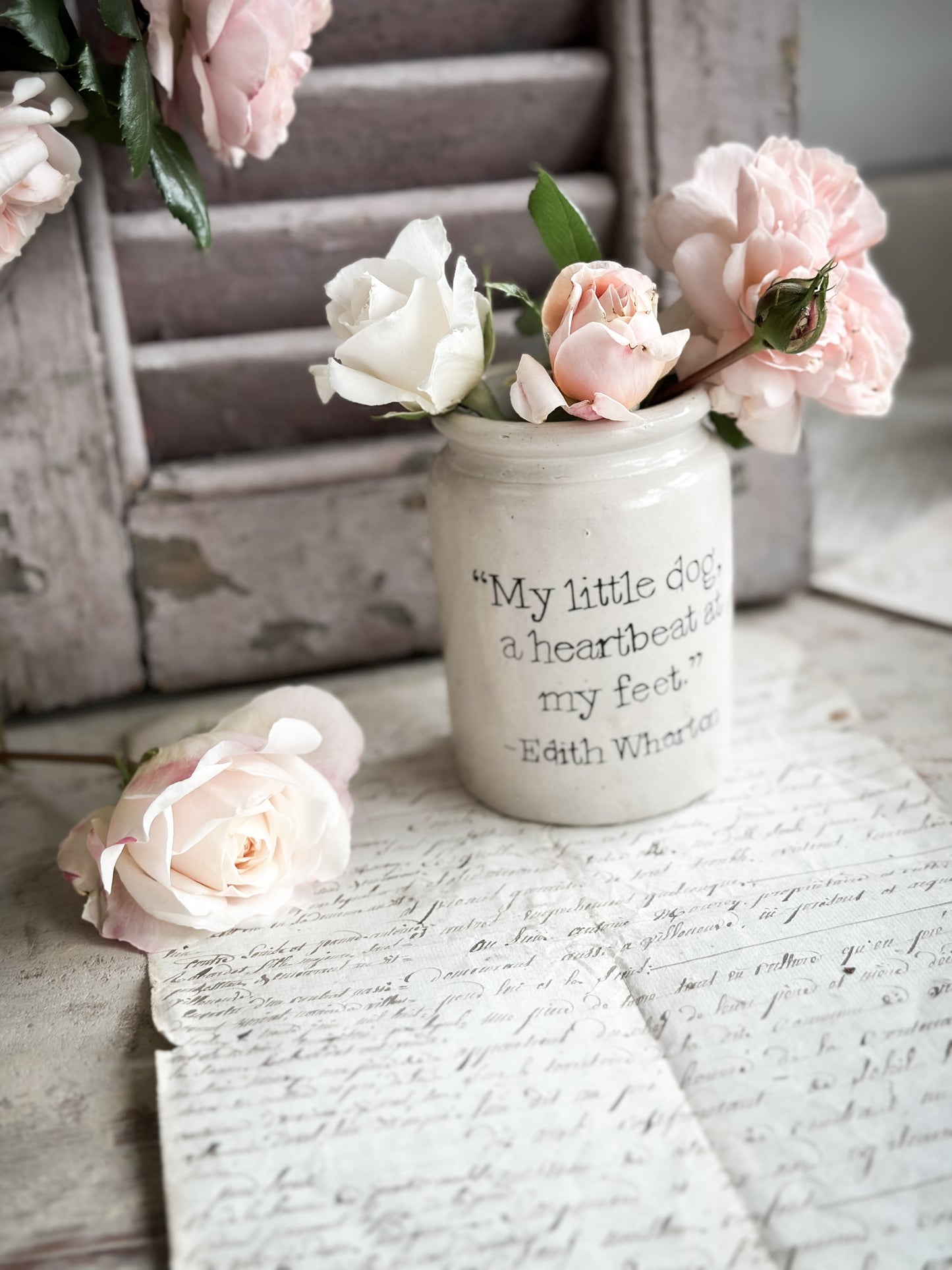 A Victorian unearthed  stoneware pottery Jar with a hand painted quote
