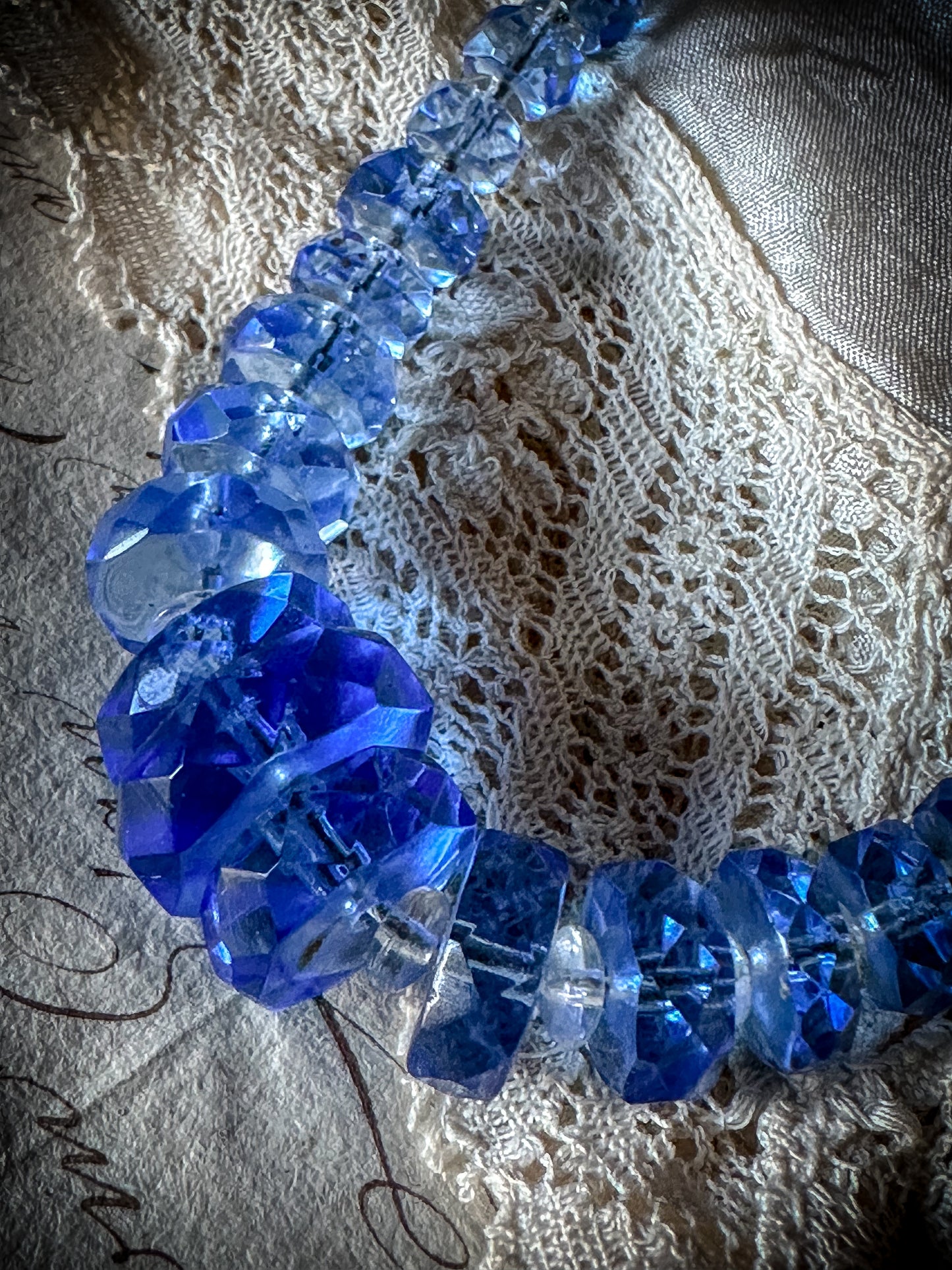 A stunning antique Czech crystal blue and clear stacking necklace