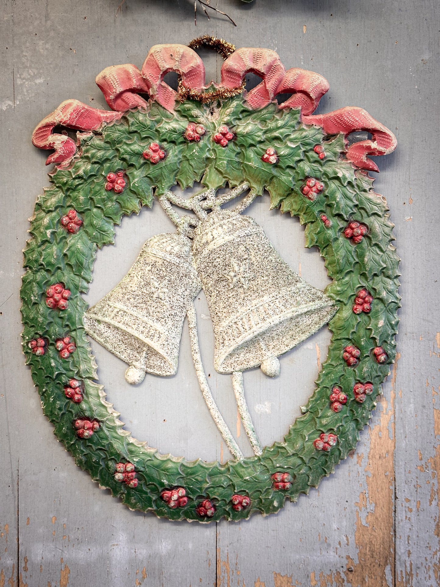 Early–Mid 20th Century Pressed-Paper Christmas Wreath with Twin Bells-oral provenance linking it to the Bletchley Museum collection