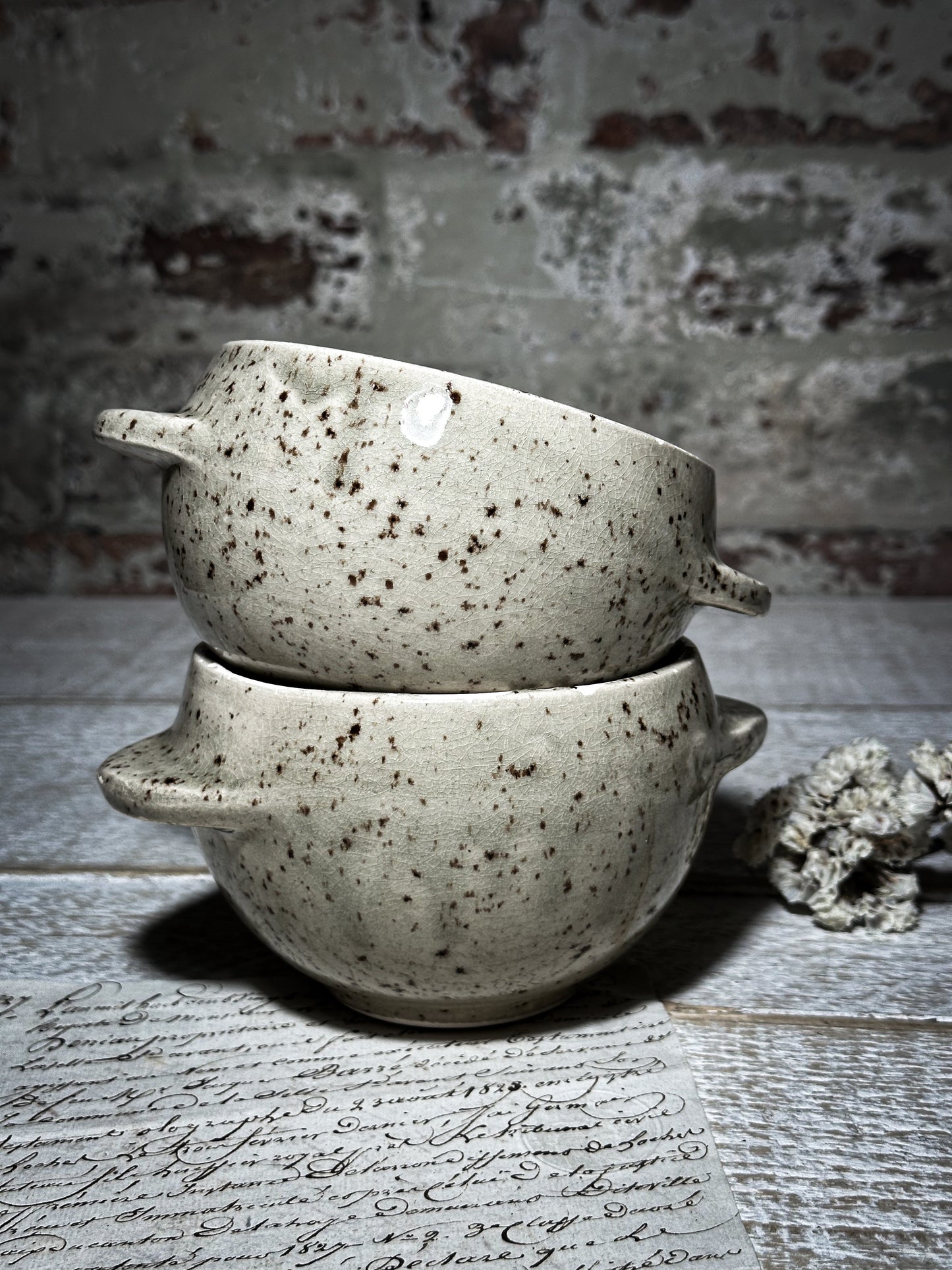 Vintage French Speckle Glazed Stoneware bowls