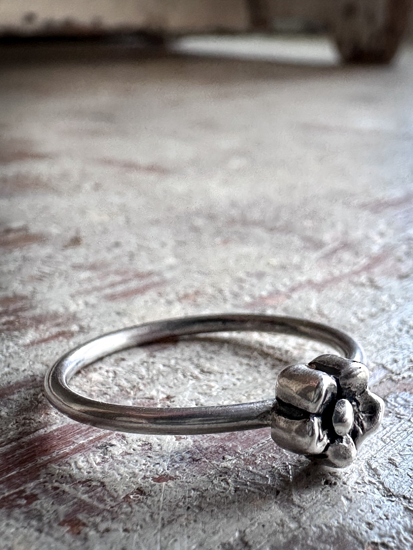 Moonlit Blossom Ring – Fine Silver Flower Stacker