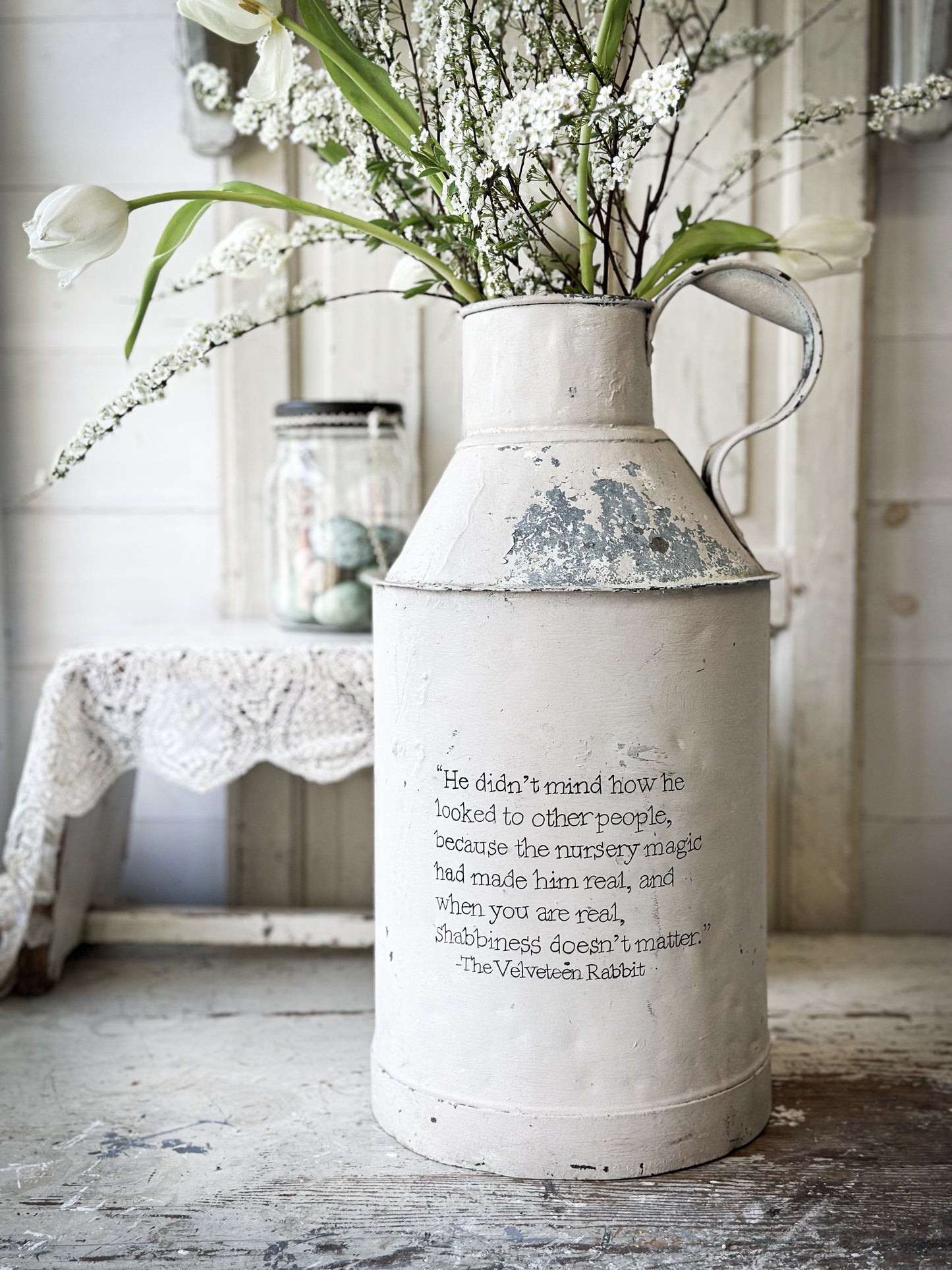 A lovely antique French tin milk churn