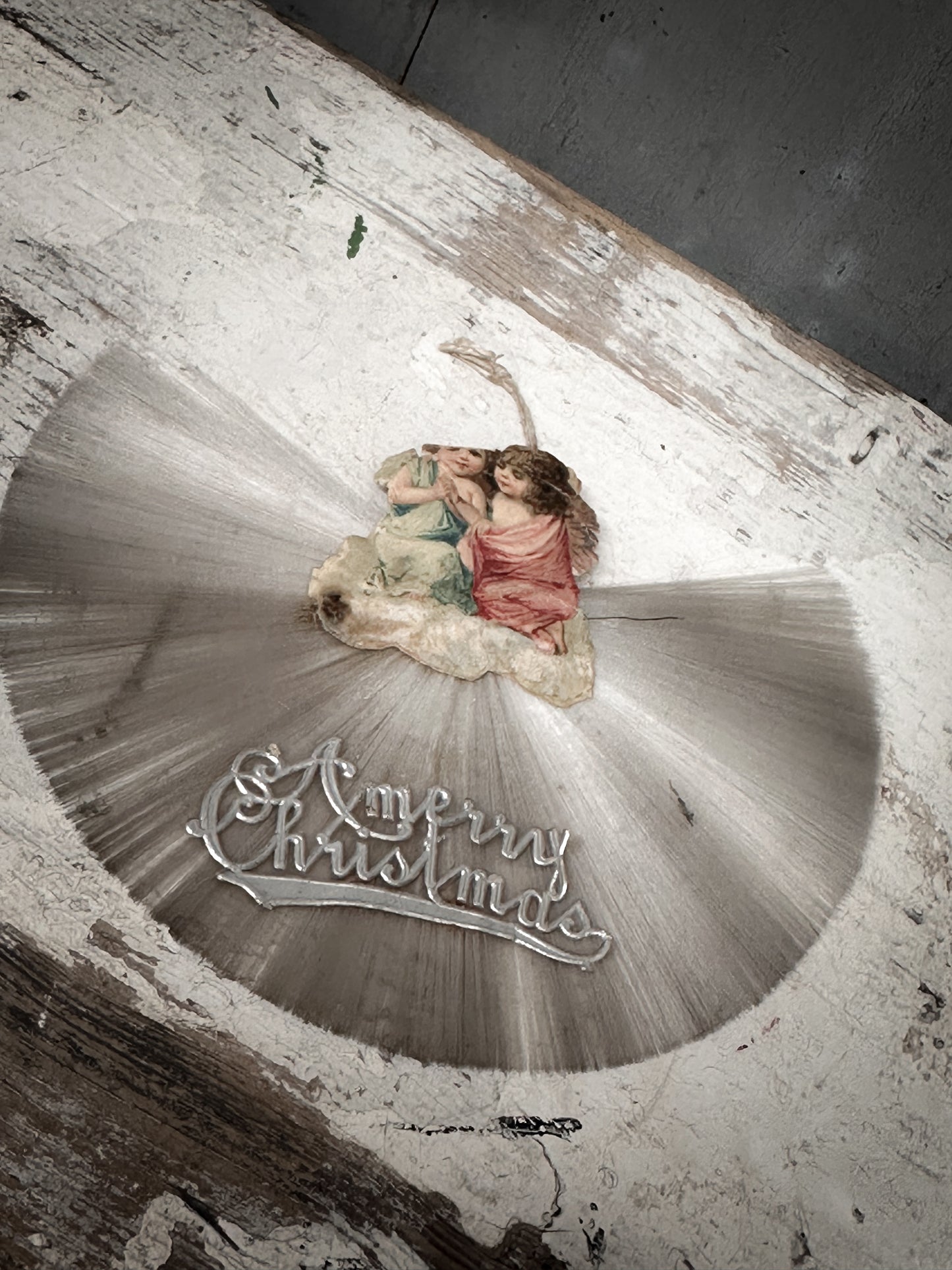 Antique German Spun-Glass Fan Ornament with Victorian Angels (c. 1890–1910)