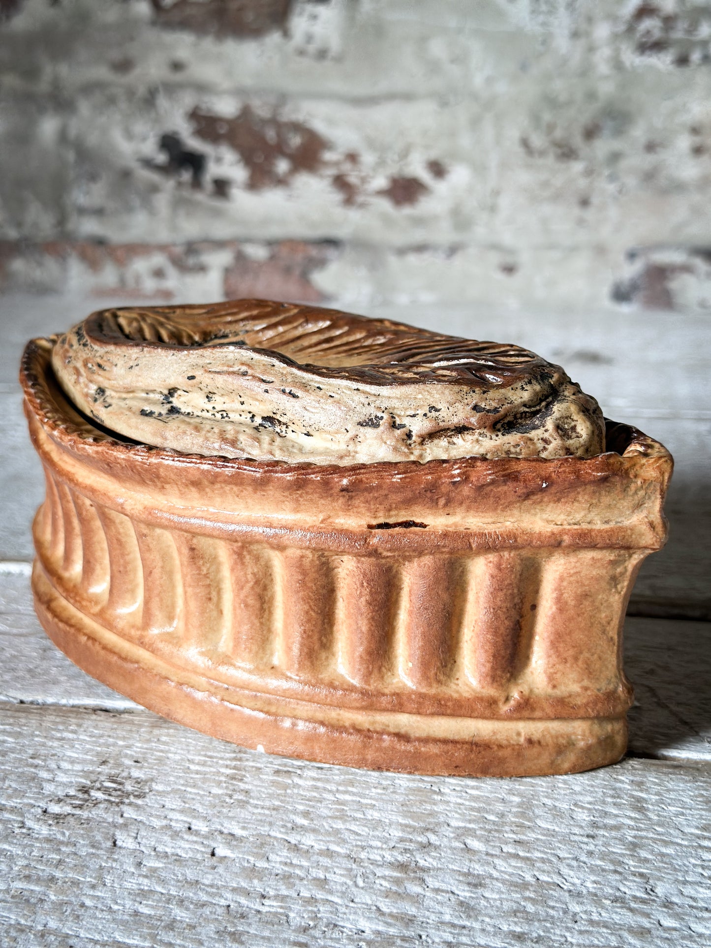 Antique French Trompe-l'œil Pie Tureen by L. Fonlupt Vichy | French Art Pottery Covered Dish c.1900–1930