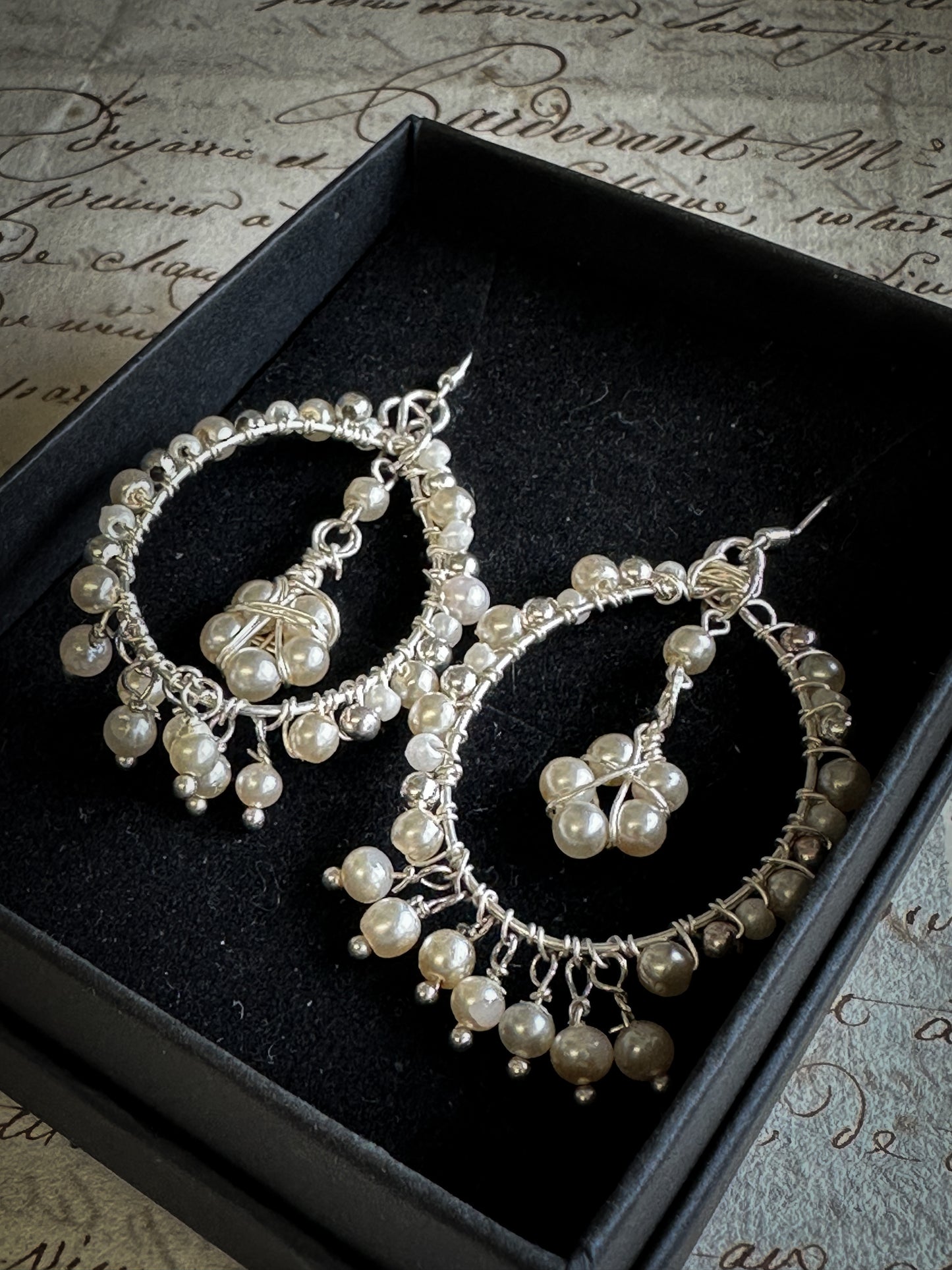 Vintage Pearl beaded Chandelier Daisy Earrings by Jealous Moon Jewellery