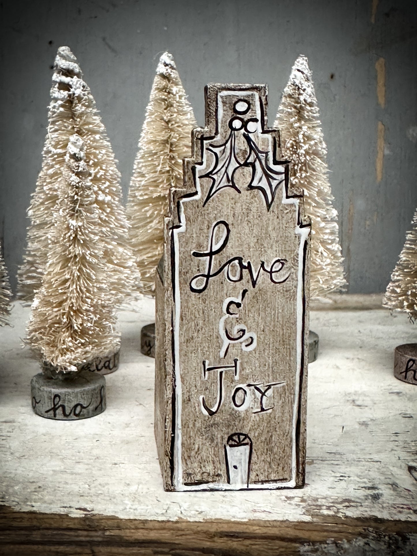 A Large Vintage German Erzgebirge Putz Wooden Village House “Love & Joy”