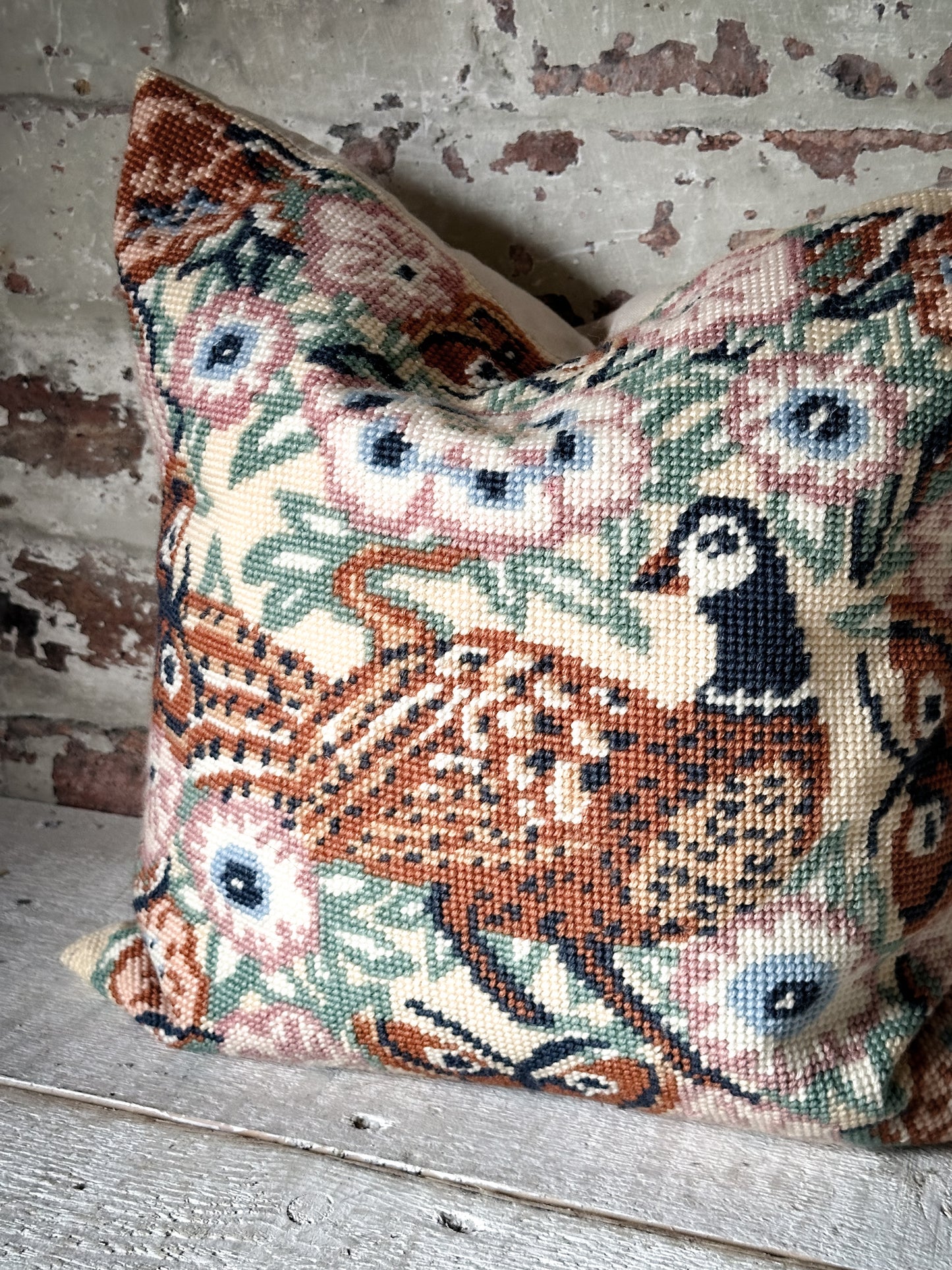 A lovely vintage wool needlepoint cushion