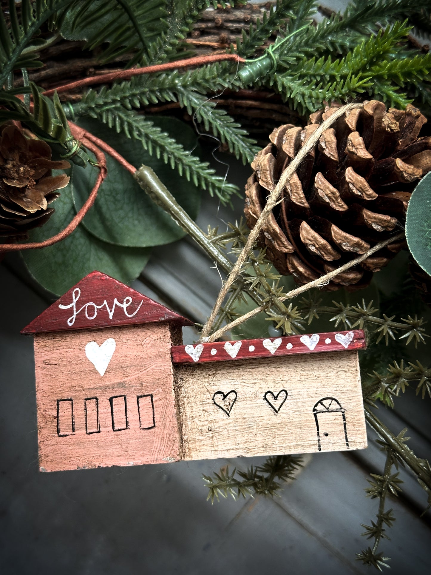 A Hanging Vintage German Erzgebirge Putz Wooden Village House