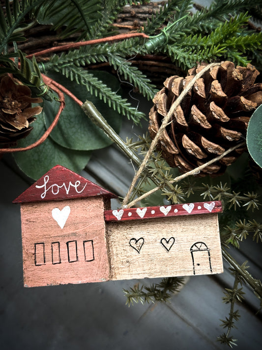 A Hanging Vintage German Erzgebirge Putz Wooden Village House