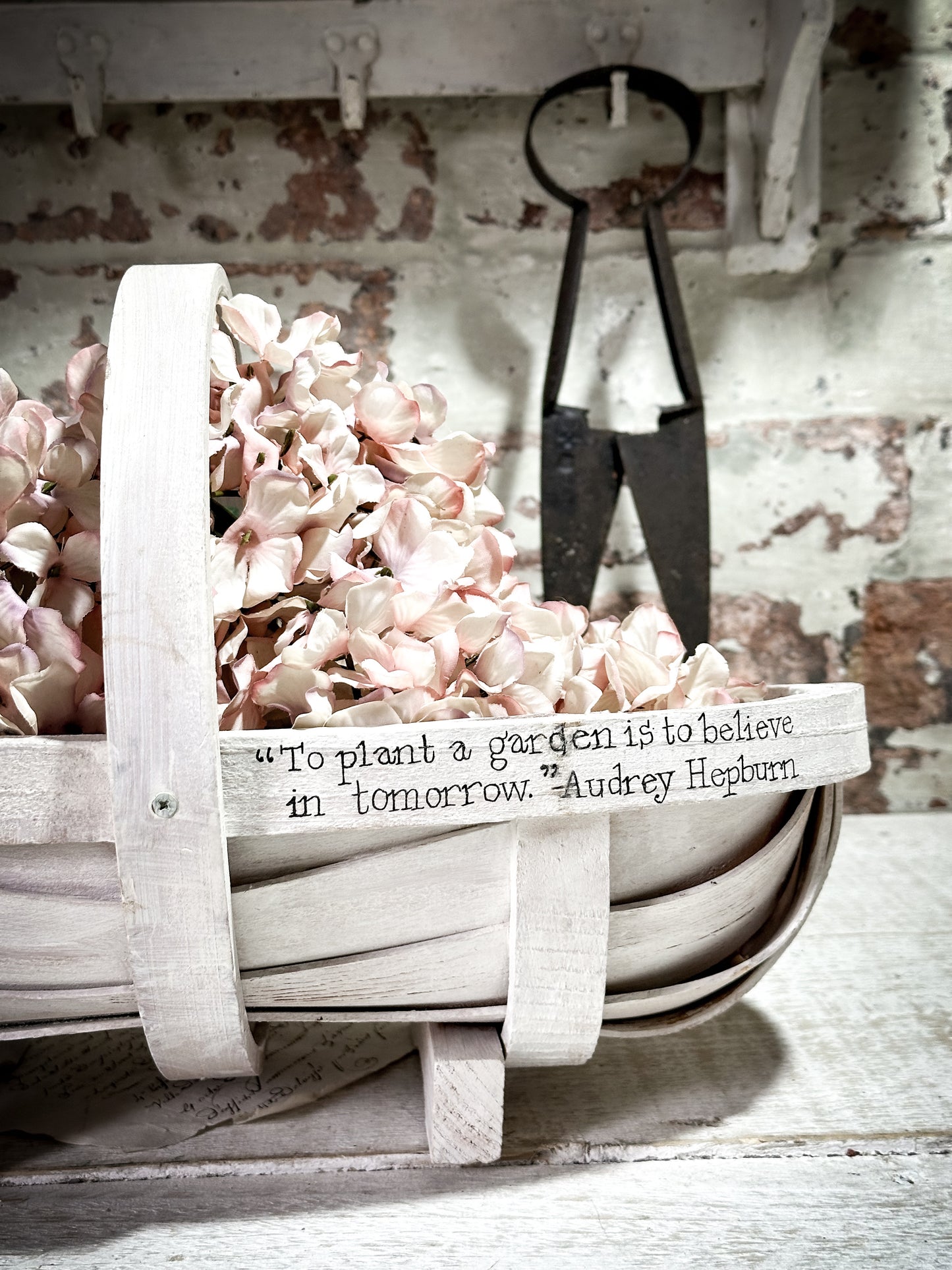 A Vintage Hand Painted Sussex Trug with a Garden Quote Gift for a Gardener