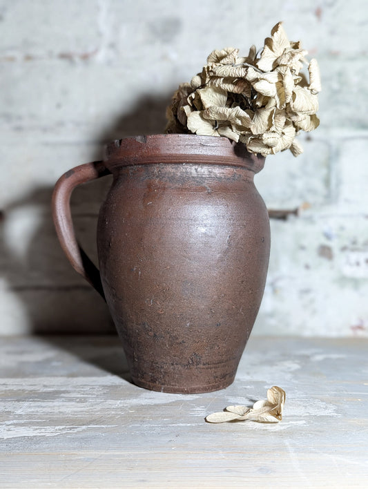 A lovely Primitive French Antique Black Pottery water jug