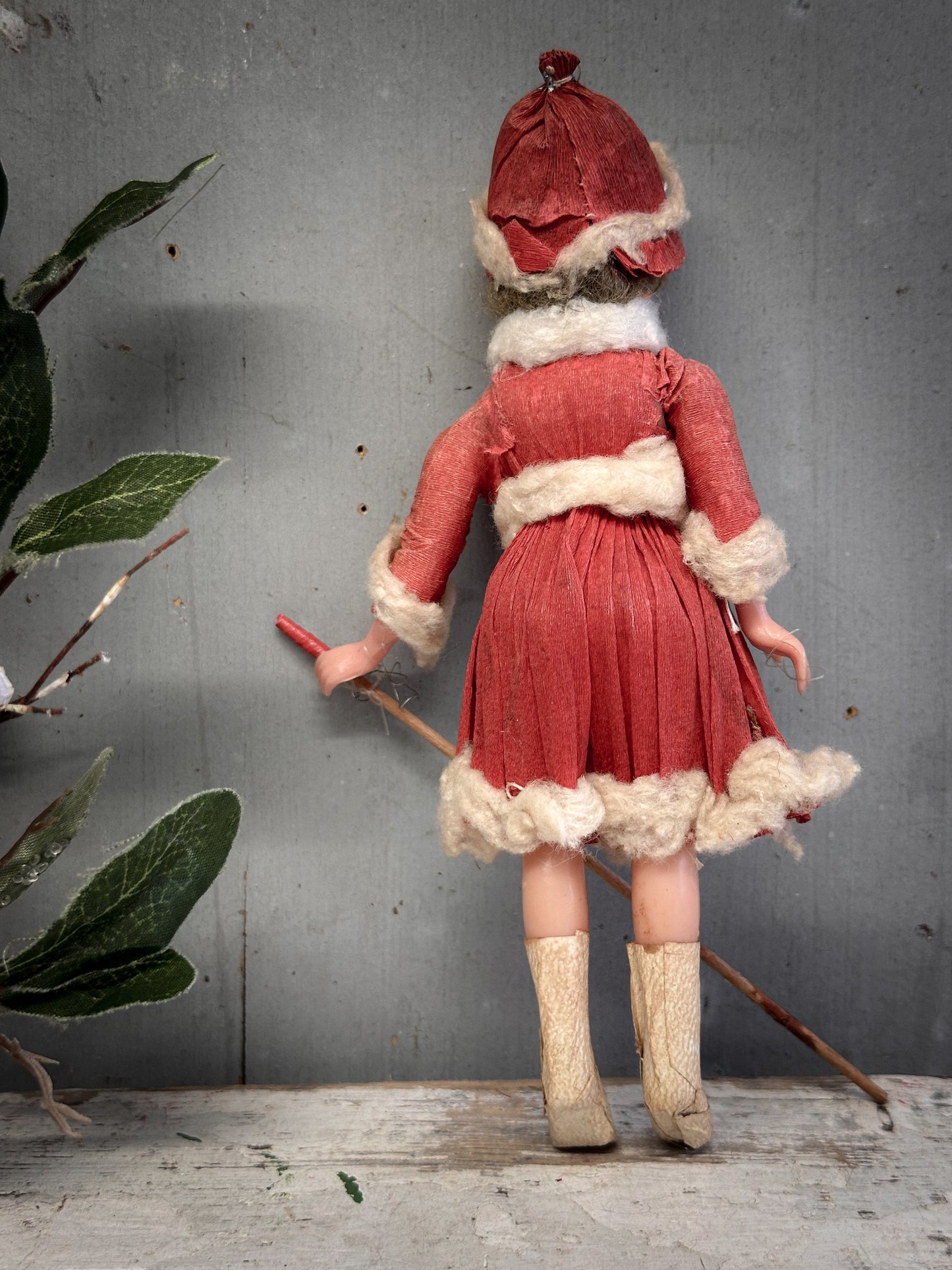 Mid-20th Century German Crepe-Paper Winter Girl Skier With oral provenance linking her to the Bletchley Museum collection