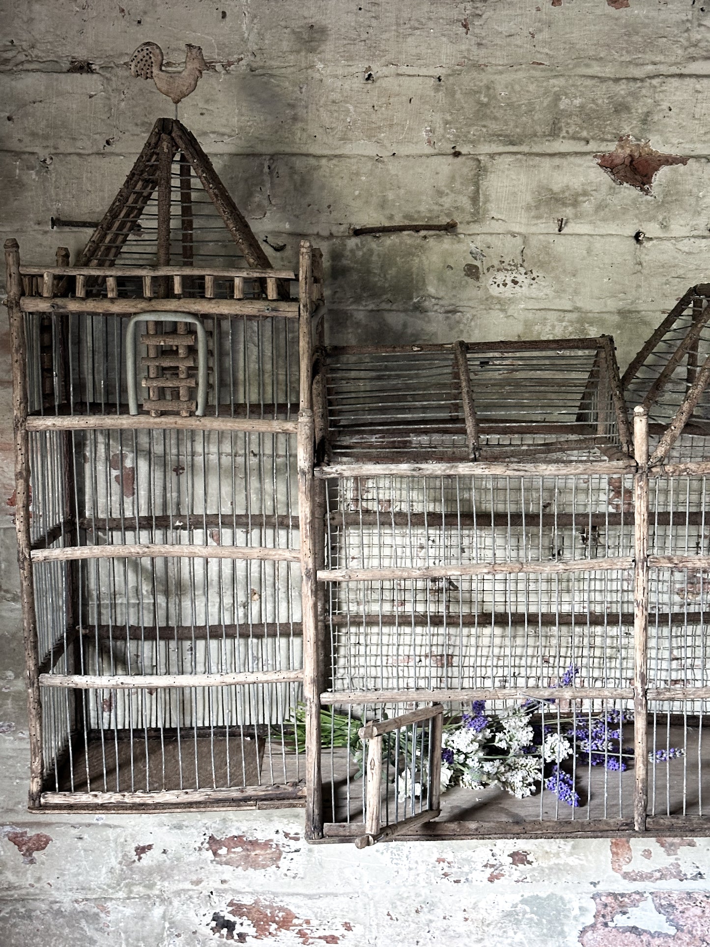 A French Primitive scratch built Bird Palace, Bird cage in the style of a Chateau