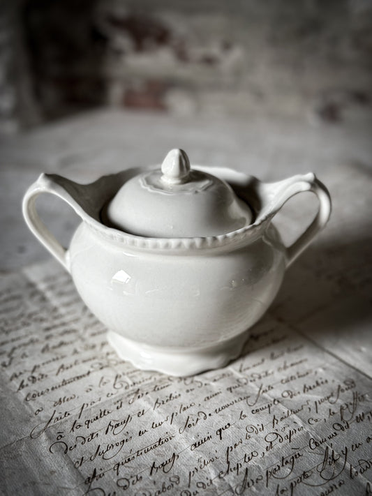 A pretty vintage white Ivory Ware Ironstone lidded preserve pot