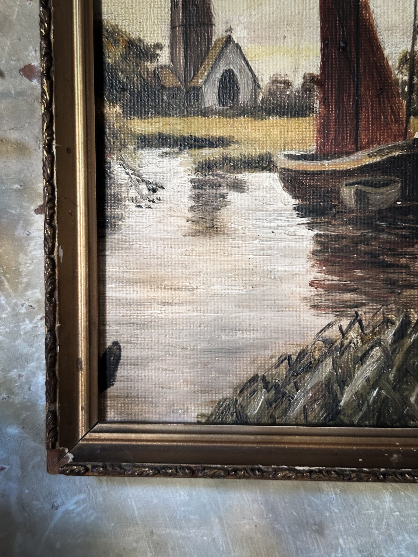 A Small Antique Oil On Board Nautical Painting