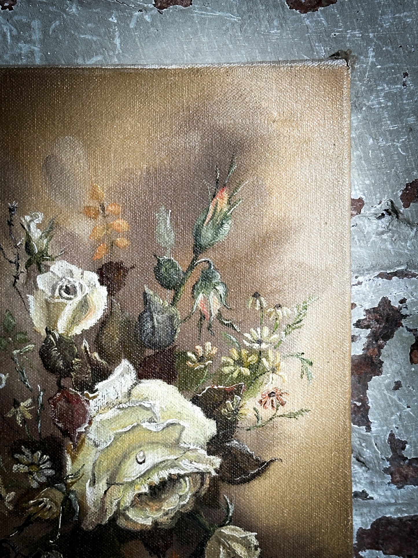 A Vintage Oil on board Flower Painting