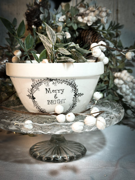 A beautiful vintage Illustrated Ironstone pudding bowl with a hand painted quote