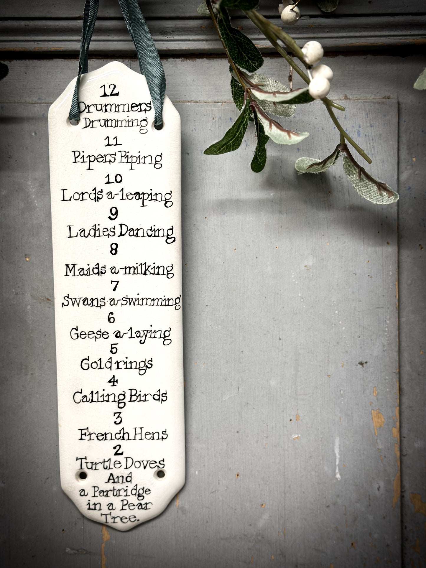 Twelve Days of Christmas Ironstone Door Plate Hanger