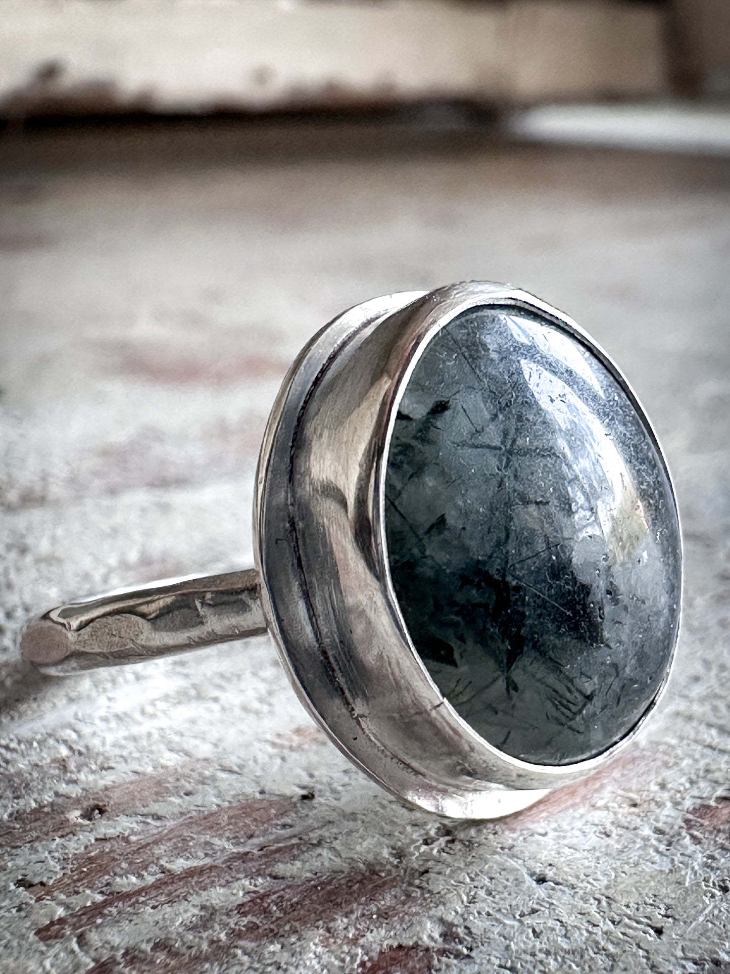 Moonlit Tourmaline Ring – Natural Tourmalinated Quartz in Sterling Silver