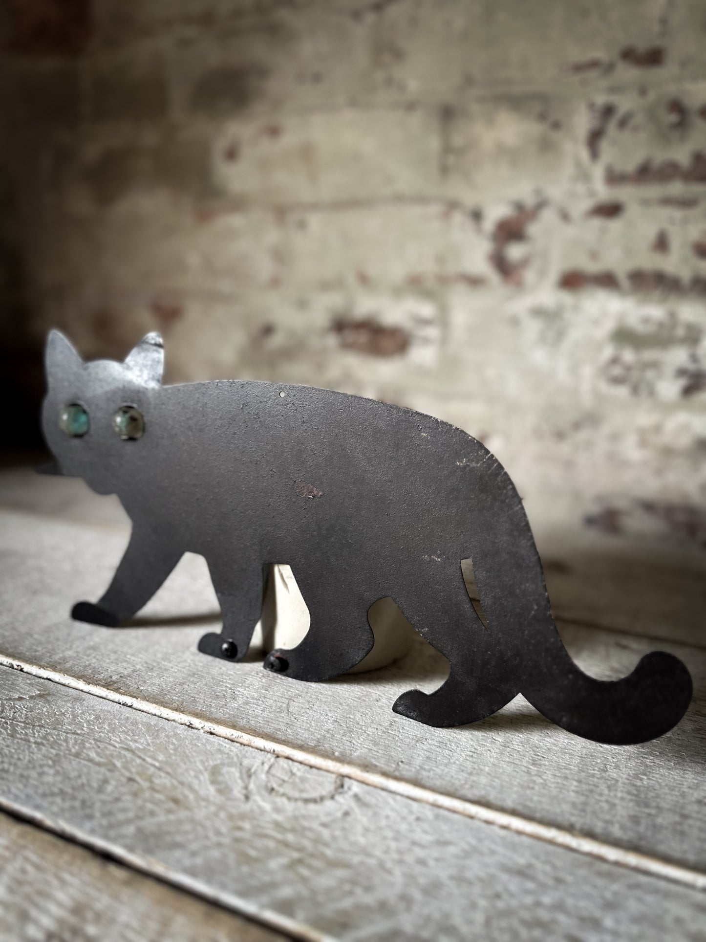 Antique Edwardian Black Cat Bird Scarer with Glass Eyes