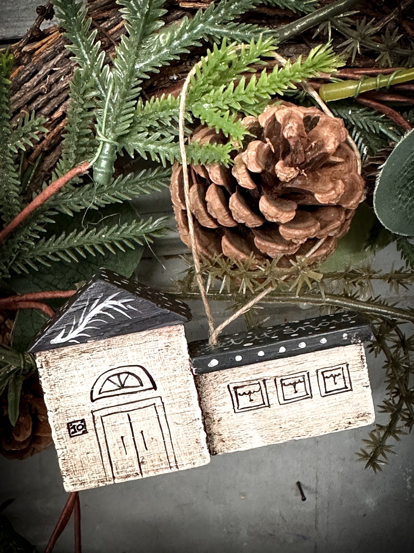 A Hanging Vintage German Erzgebirge Putz Wooden Village House