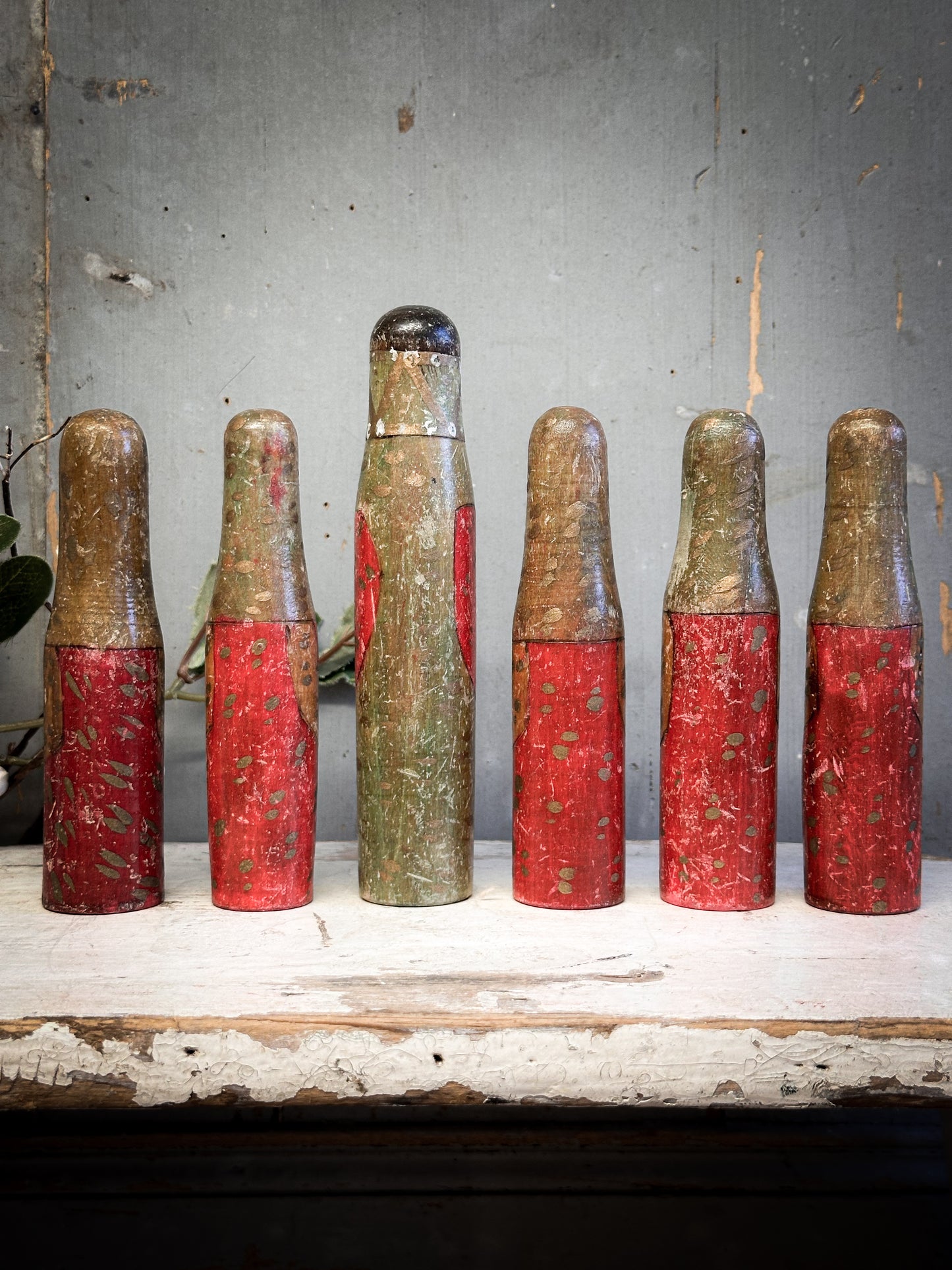 Exquisite Antique Hand-Carved Santa Figures – Set of Six (c. 1920–1930, Ex-Bletchley Museum Collection)