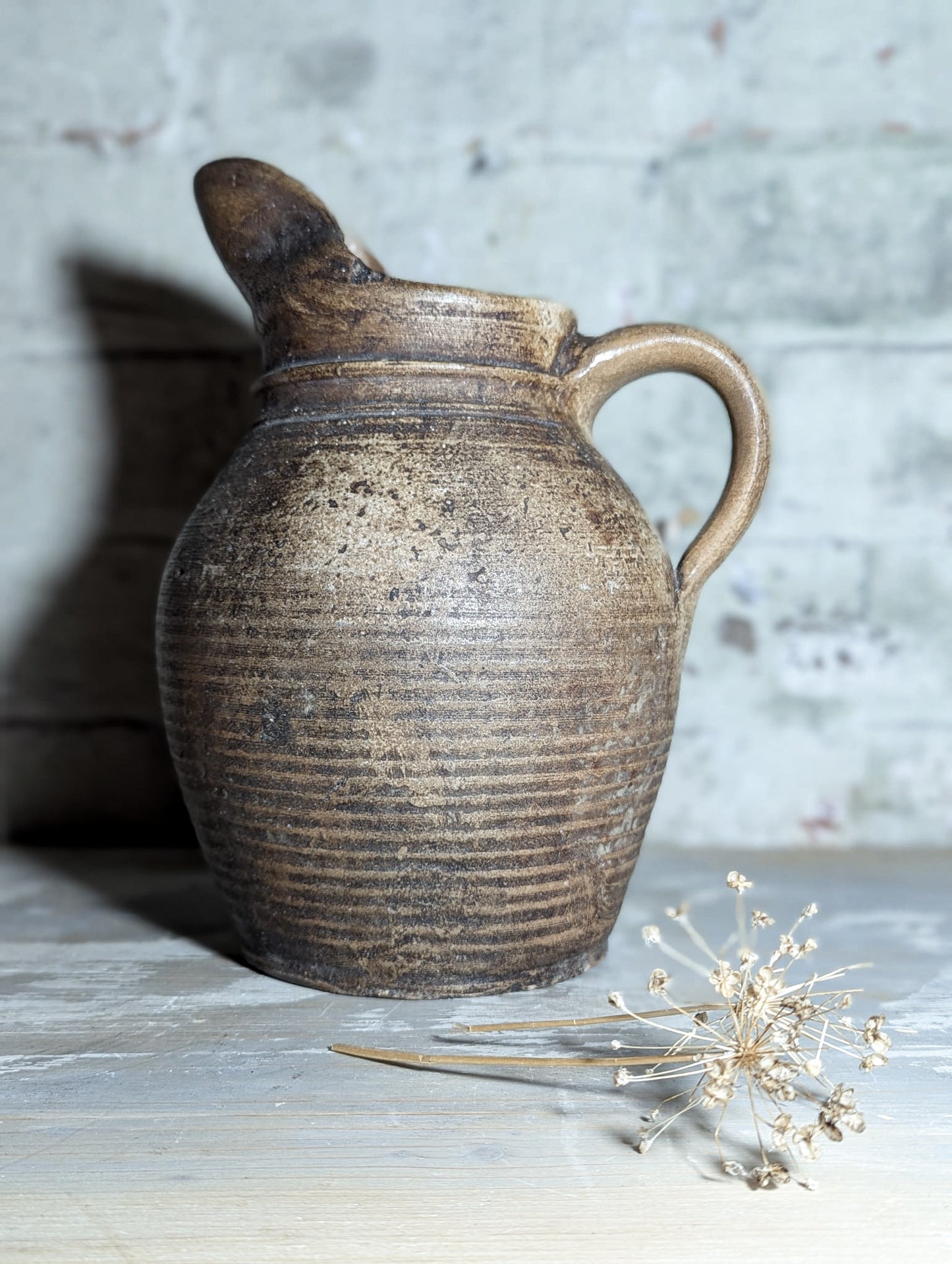 A lovely Primitive French Antique Black Pottery water jug